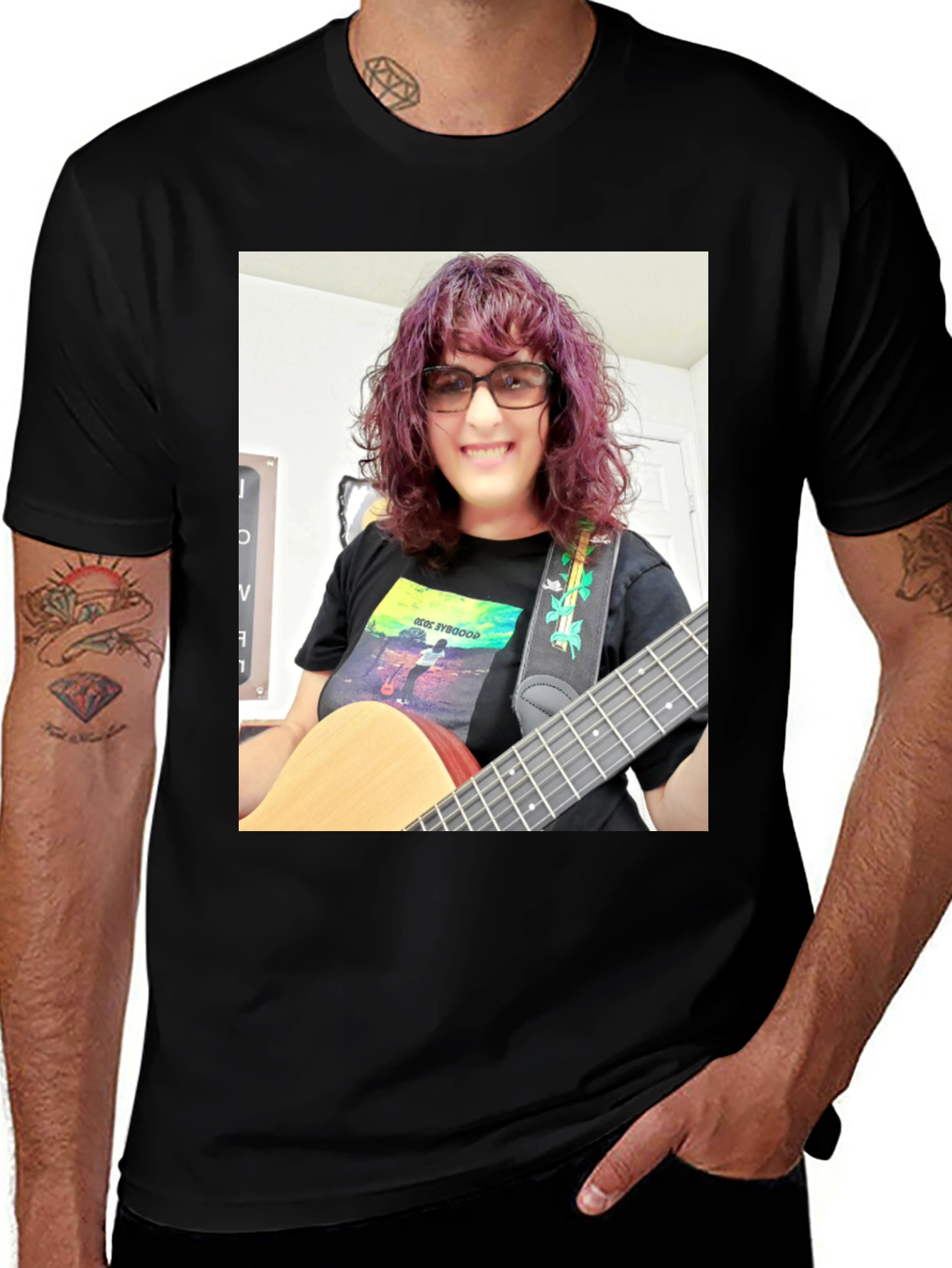 Variant 24 of Guitar Player Graphic Tee - Black Cotton T-Shirt