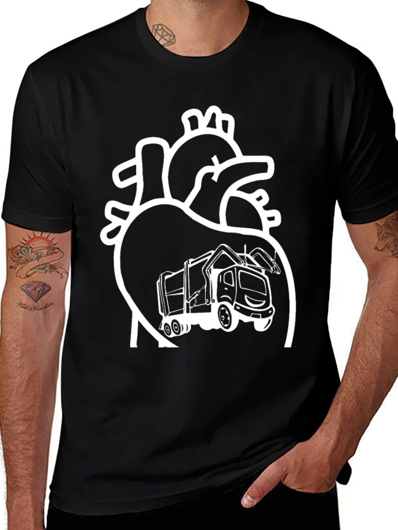 Variant 6 of Heart and Garbage Truck Graphic Tee - Black