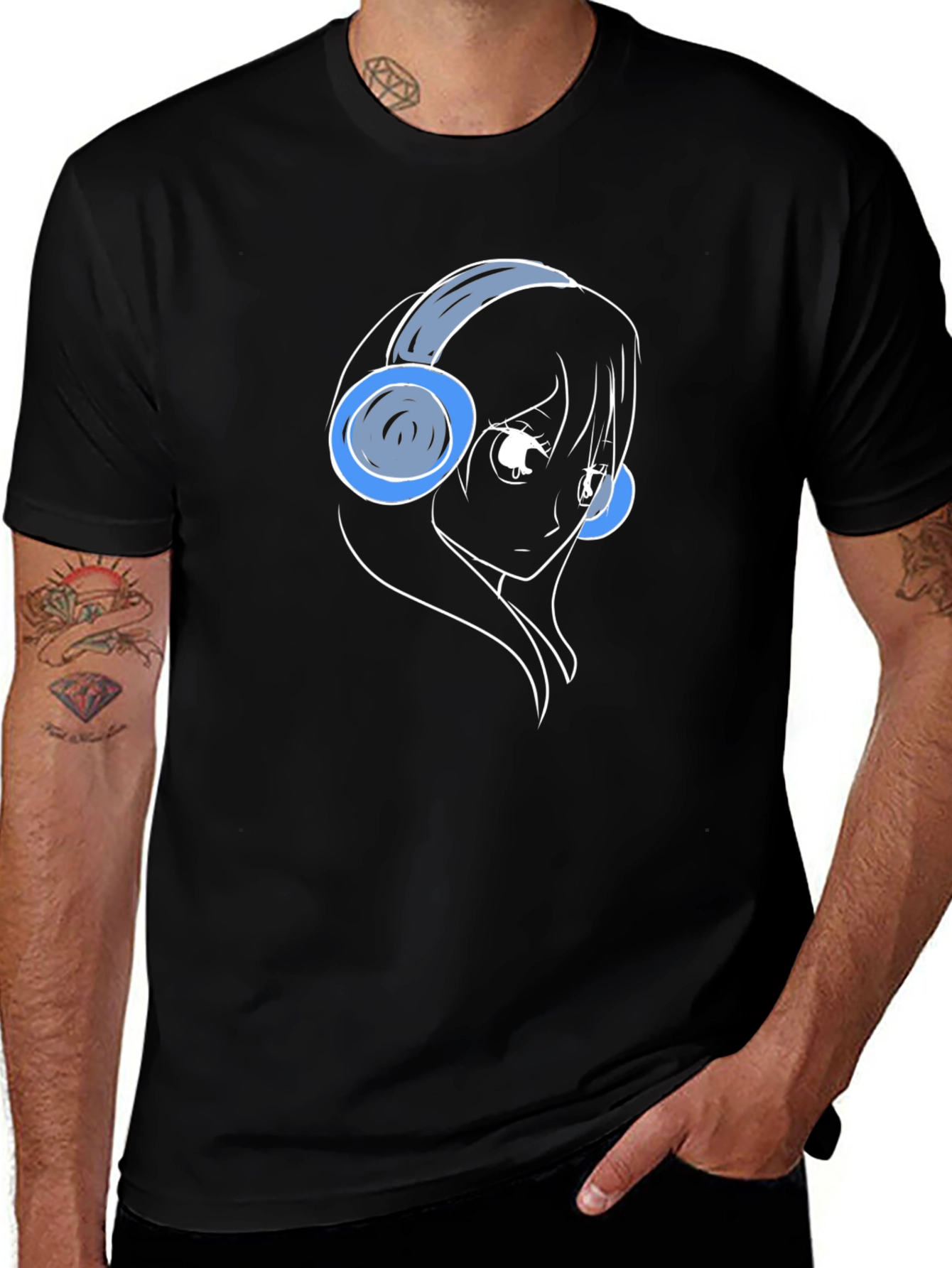 Variant 27 of Anime Girl Graphic Tee - Black Cotton Blend
