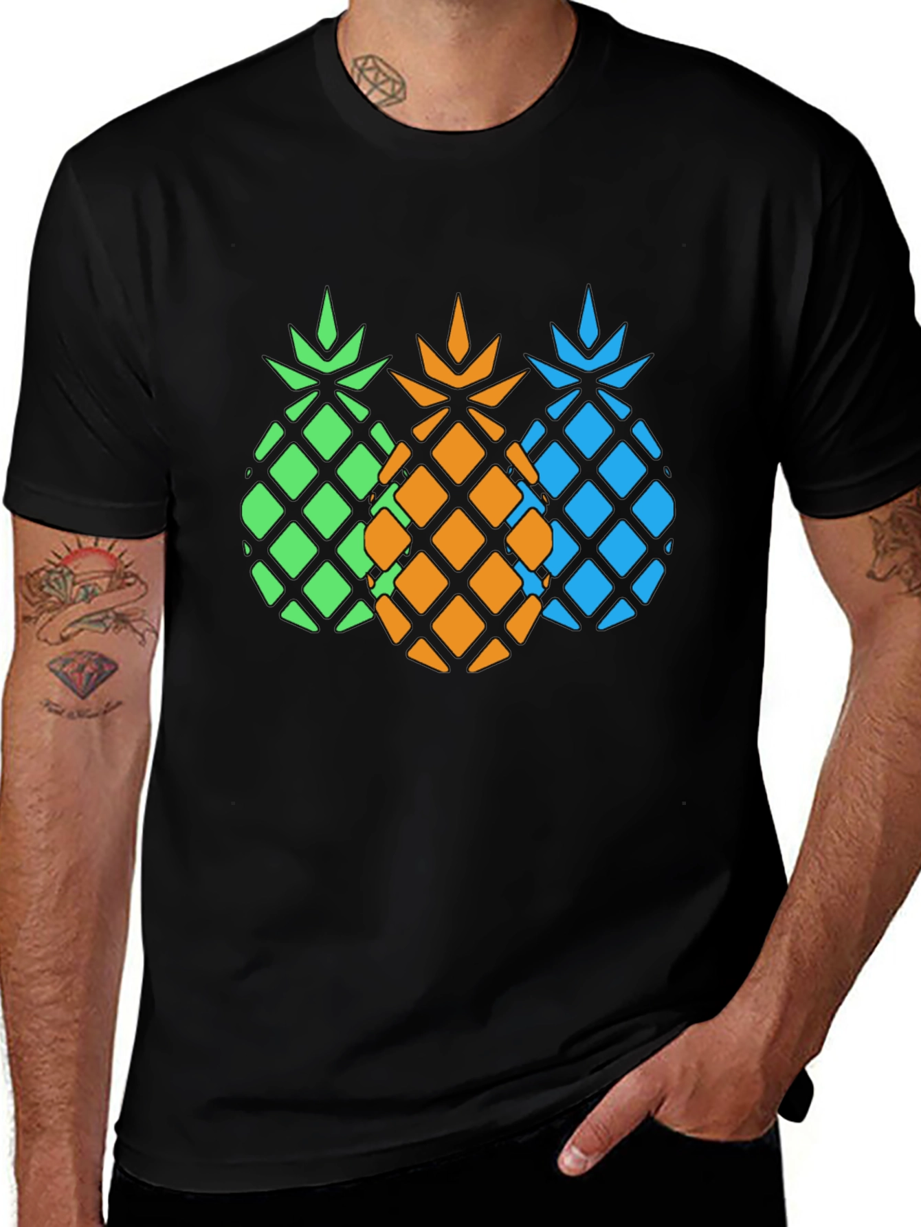 Variant 26 of Tropical Pineapple Trio Black T-Shirt