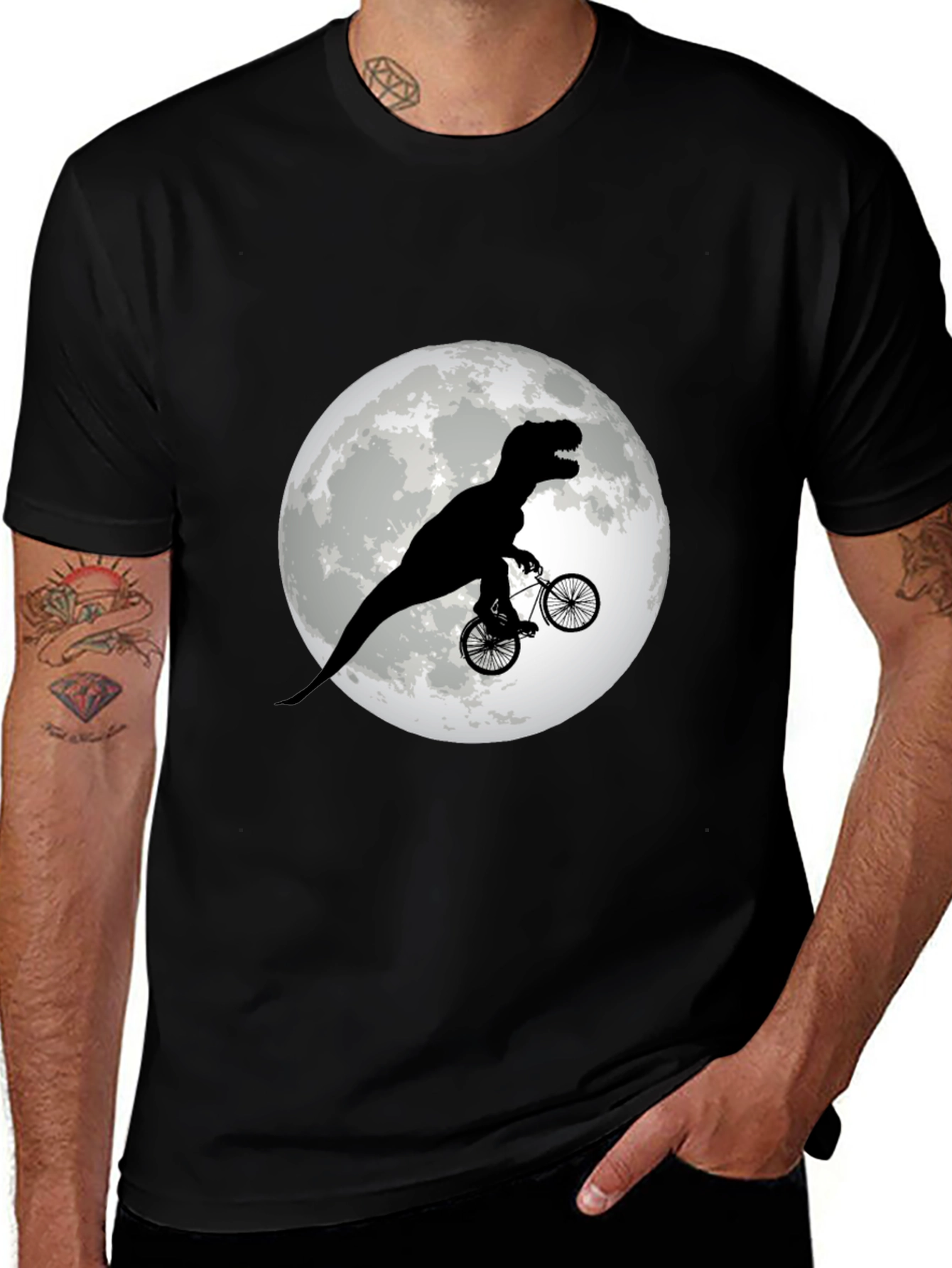 Variant 13 of Dino Biker T-Shirt - Funny T-Rex Riding Bicycle Moon Tee