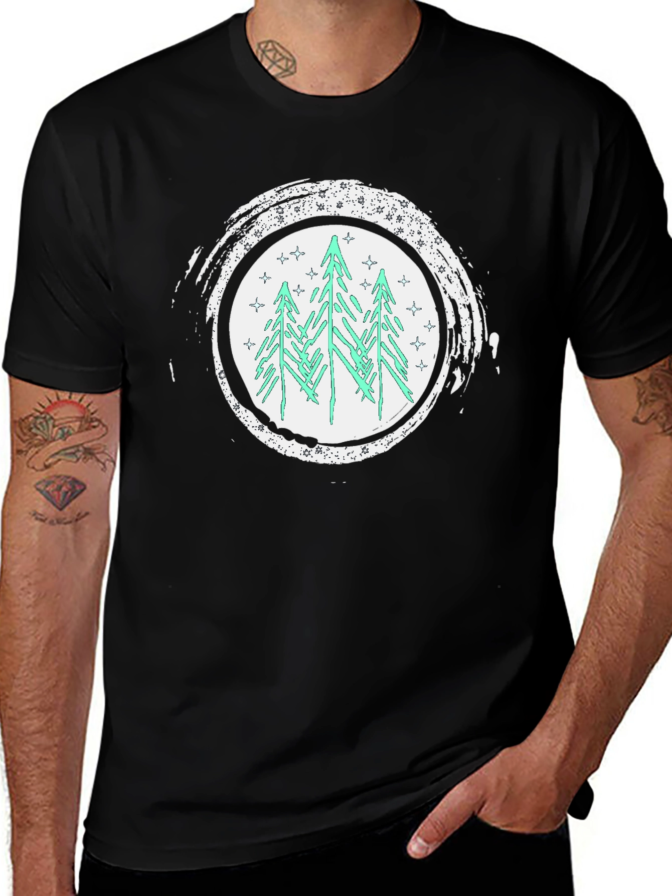 Variant 2 of Black T-Shirt with Forest Circle Design