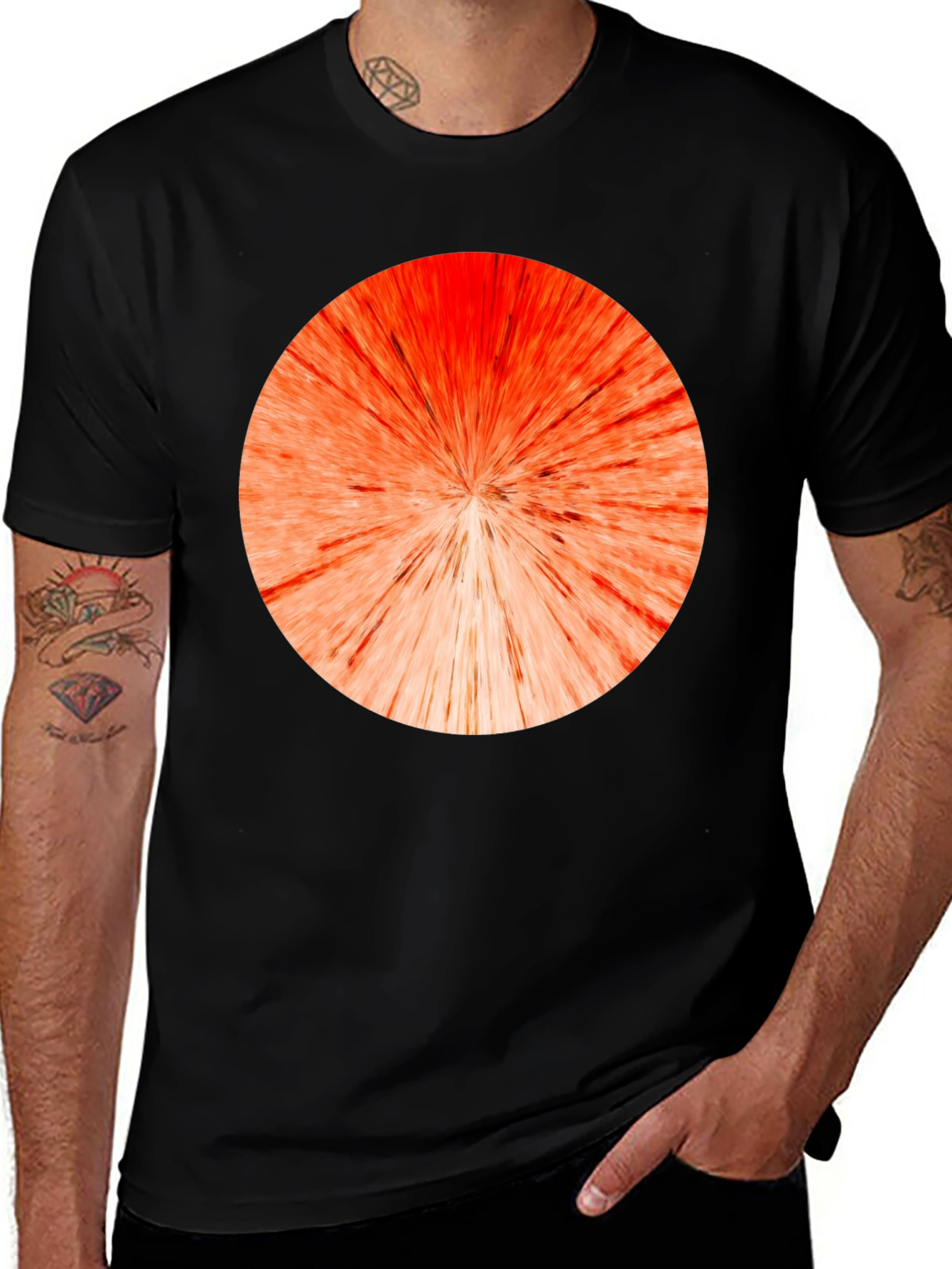Variant 17 of Black T-Shirt with Fiery Sunburst Graphic