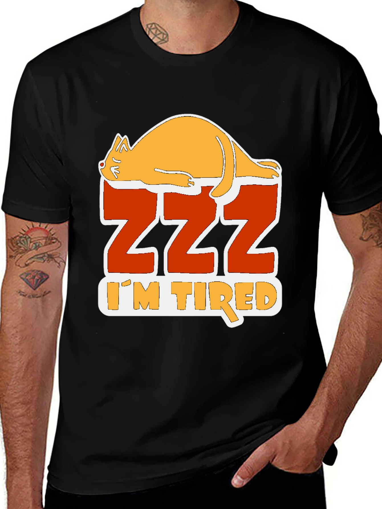 Black Funny Cat Zzz I'm Tired Graphic T-Shirt main image