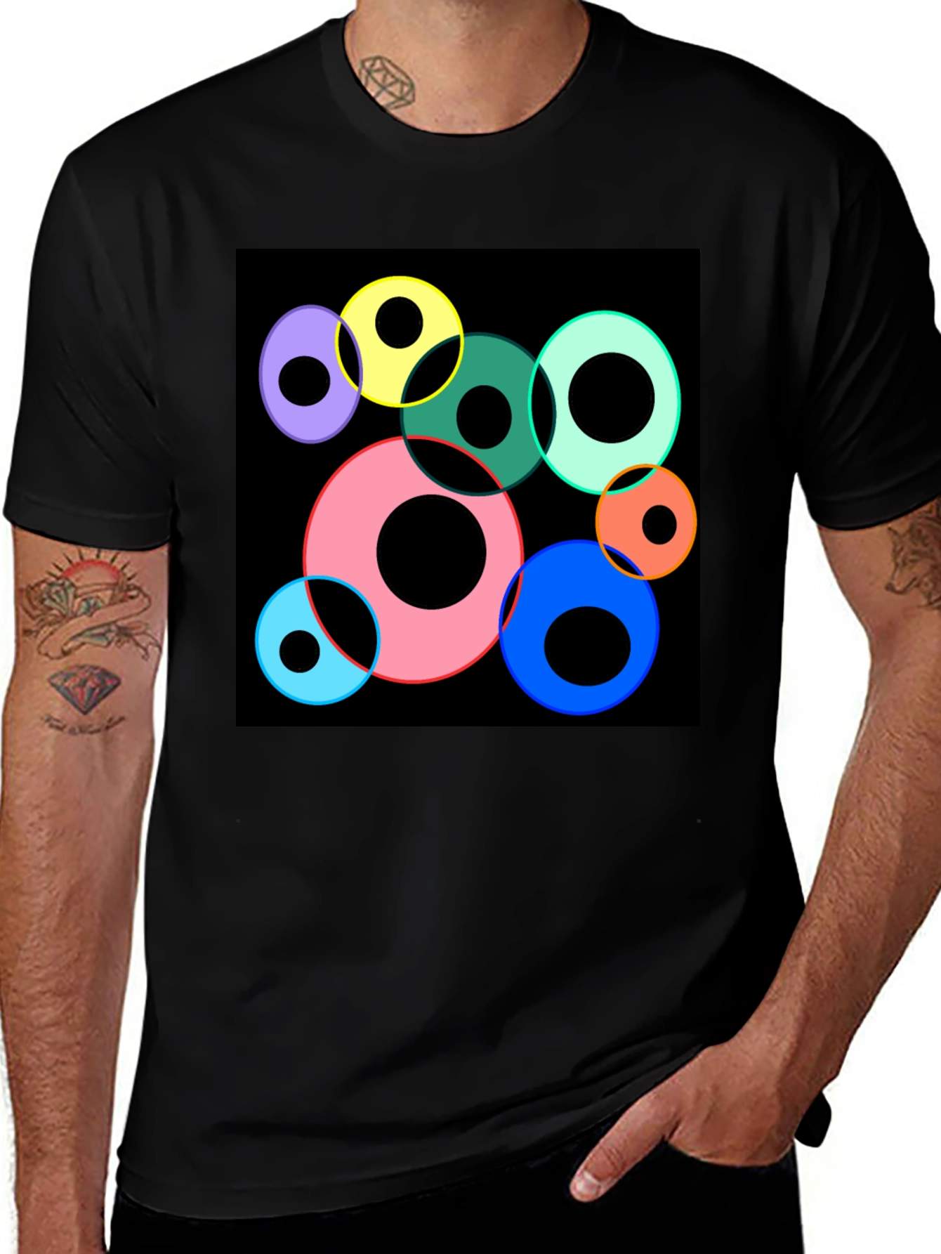Variant 18 of Abstract Circles Graphic Black T-Shirt