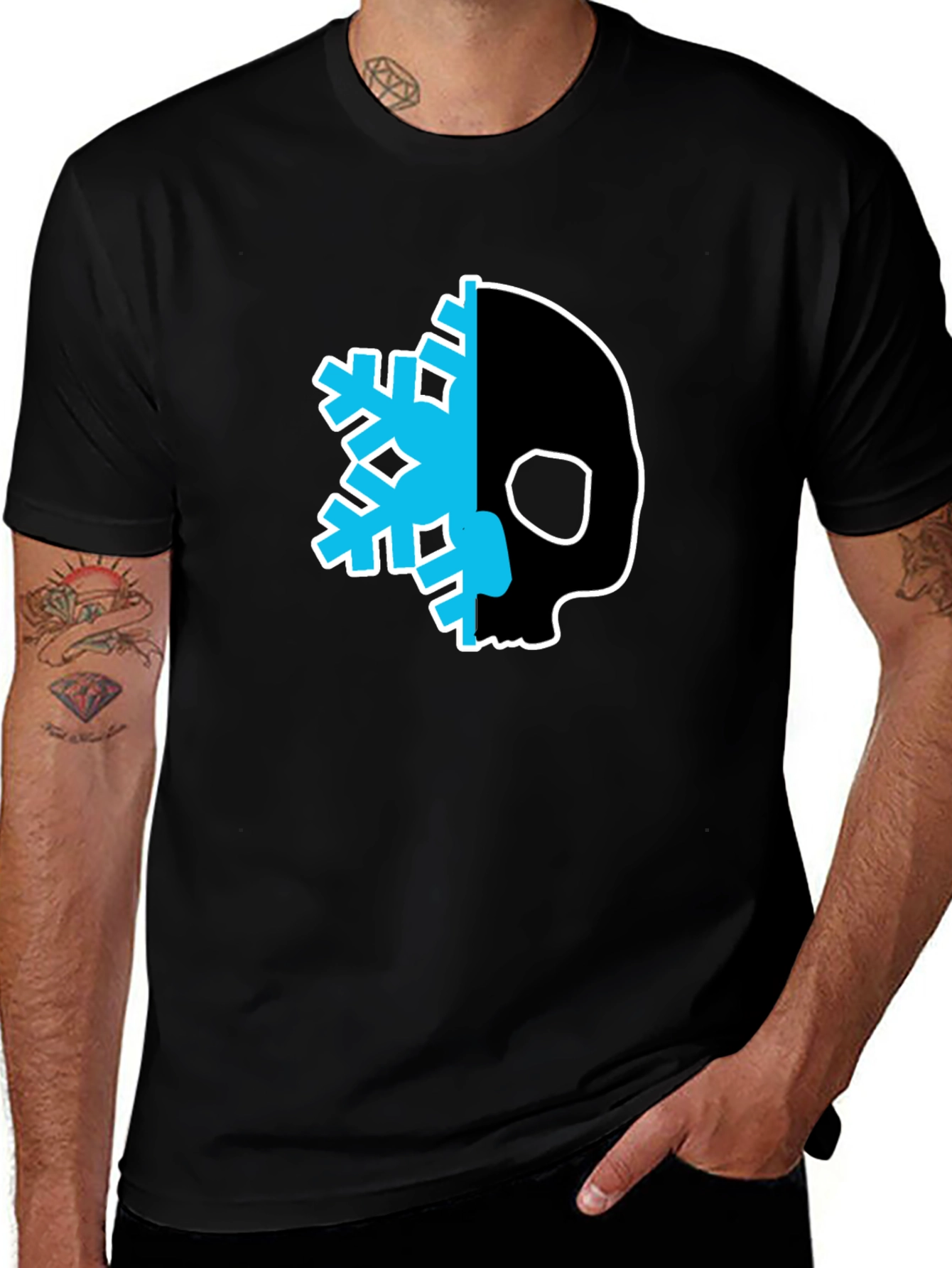 Variant 29 of Skull Snowflake Graphic Tee - Cool Black T-Shirt