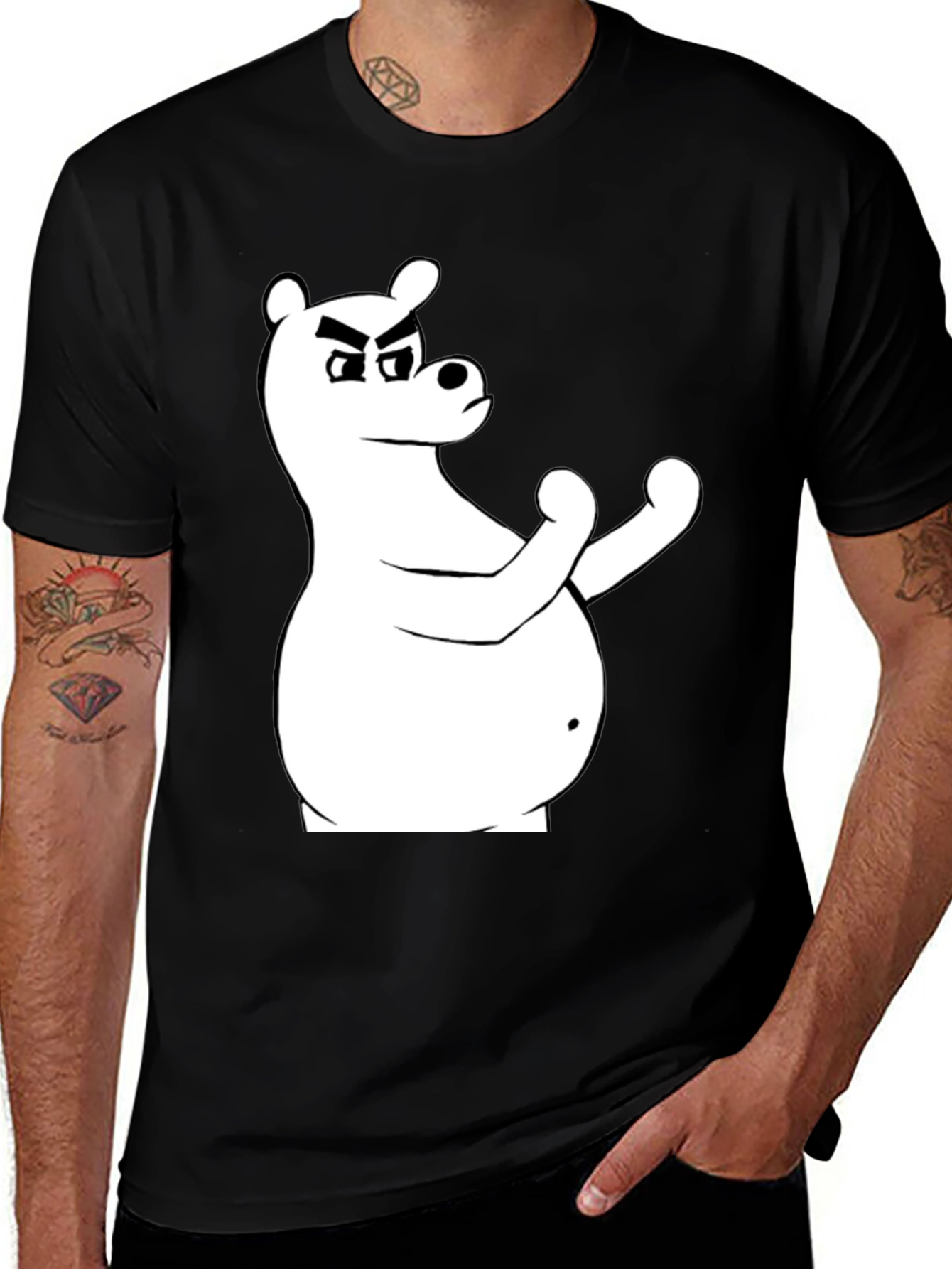 Variant 6 of Black T-Shirt with Cartoon Bear Graphic