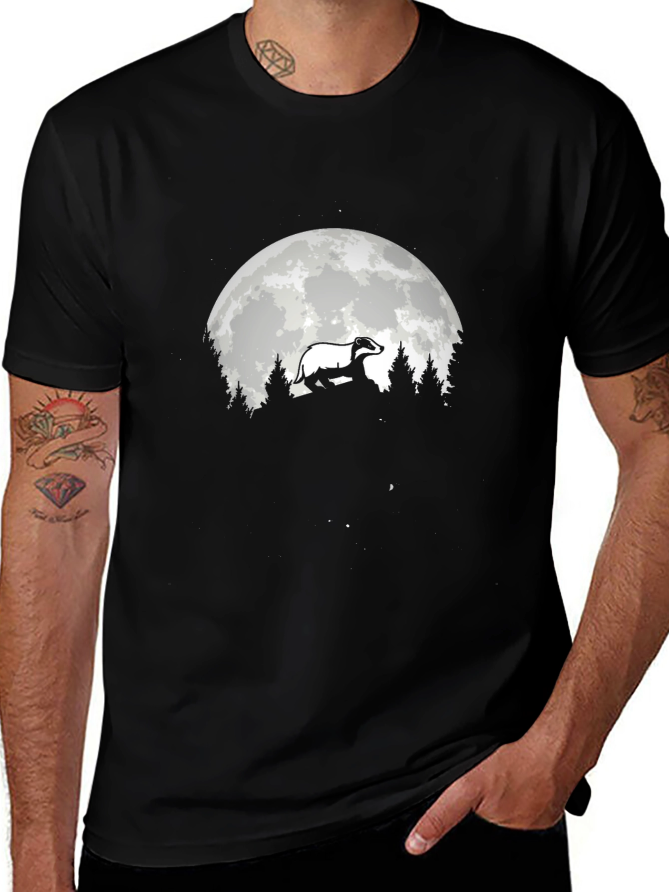 Variant 25 of Badger Moon T-Shirt - Black Graphic Tee