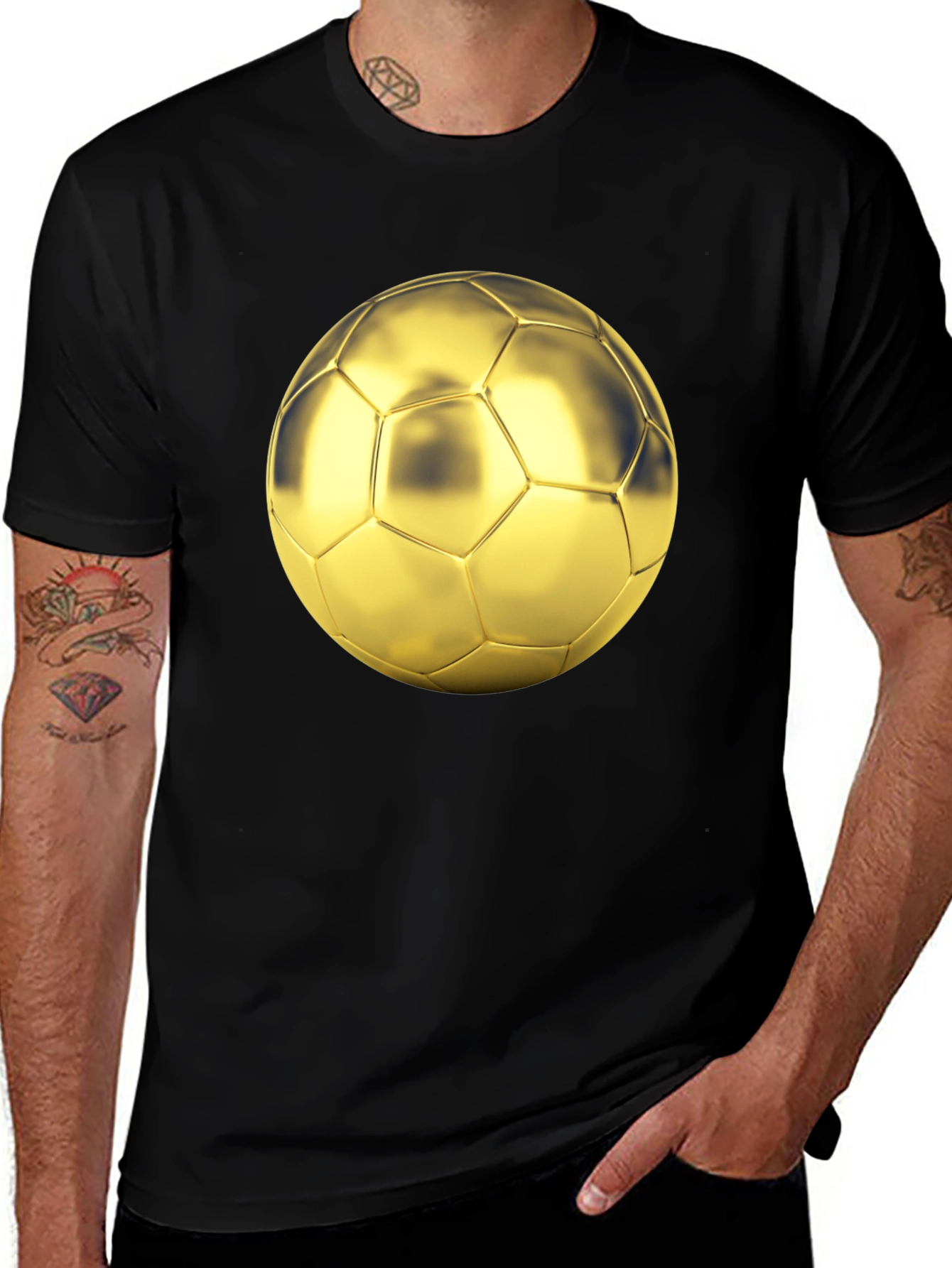 Variant 16 of Golden Soccer Ball Graphic Black T-Shirt
