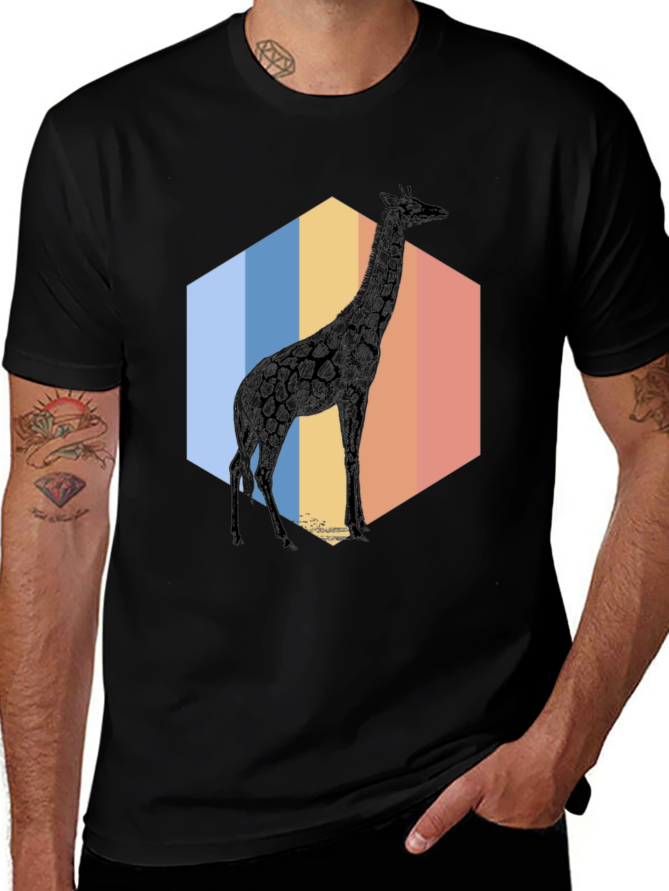 Variant 12 of Giraffe Hexagon T-Shirt - Cool Animal Graphic Tee