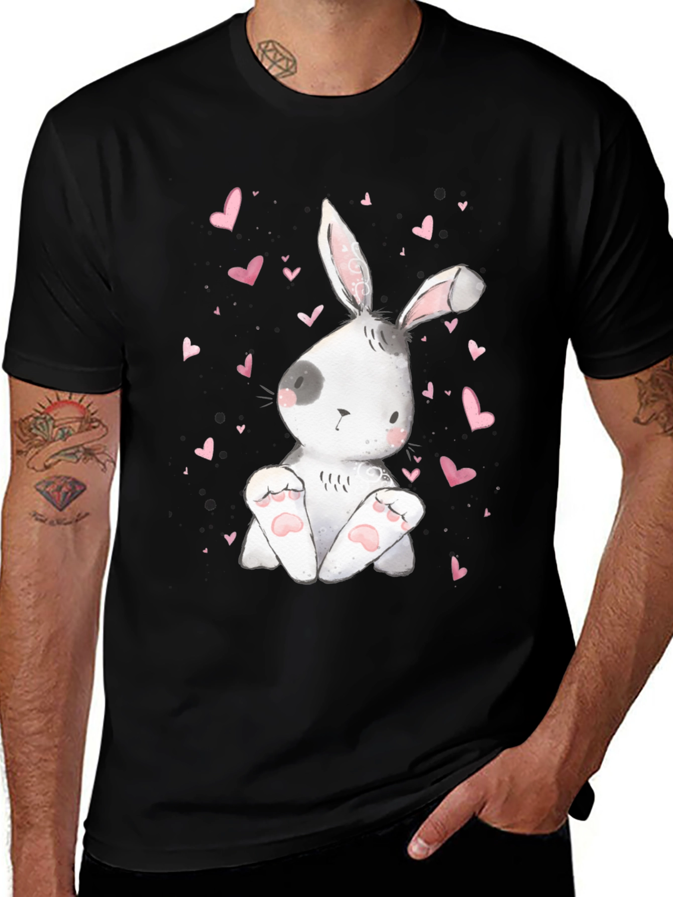 Variant 29 of Cute Bunny T-Shirt with Hearts - Black