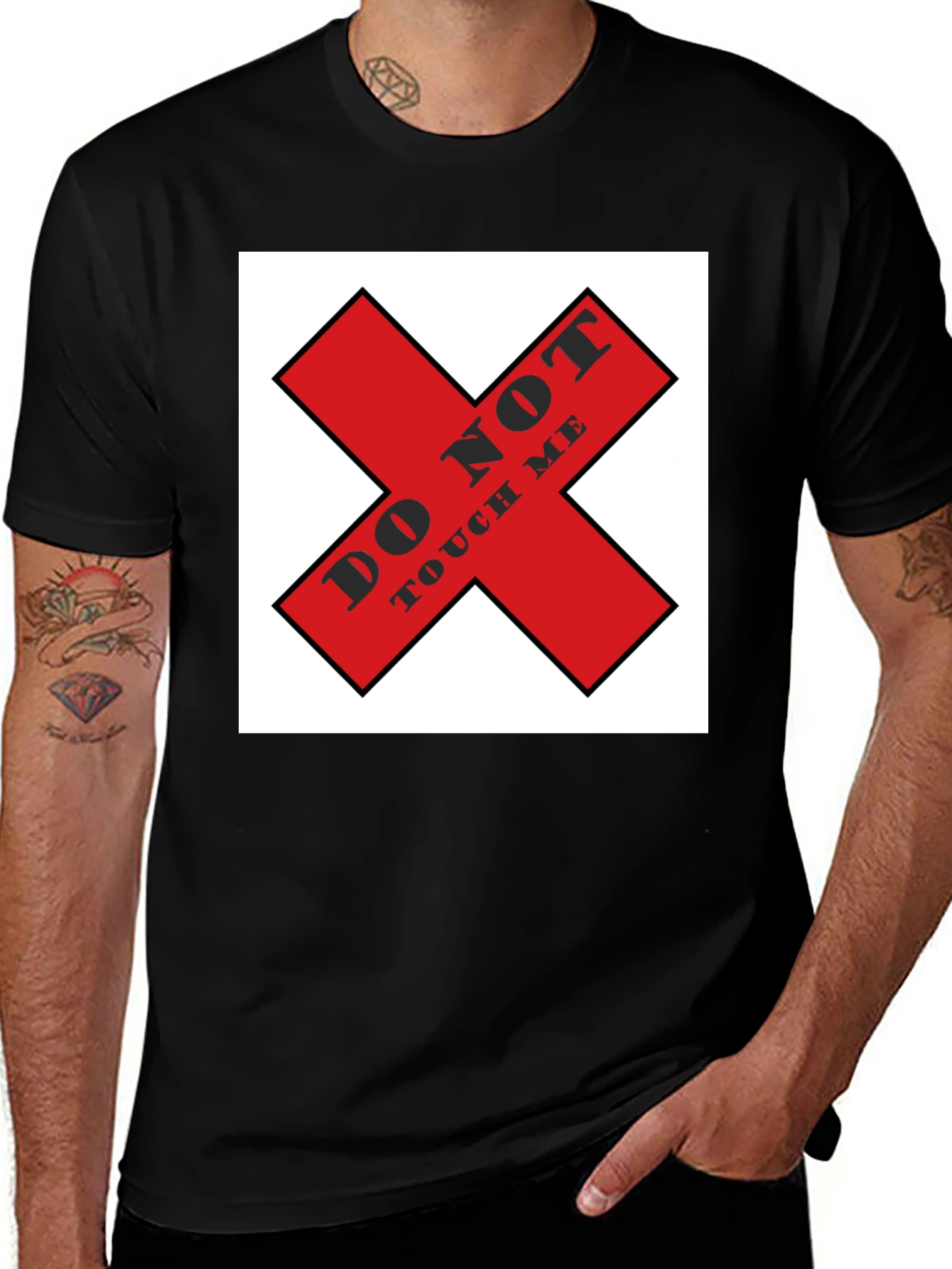 Variant 9 of Do Not Touch Me Graphic Tee - Black Cotton Shirt