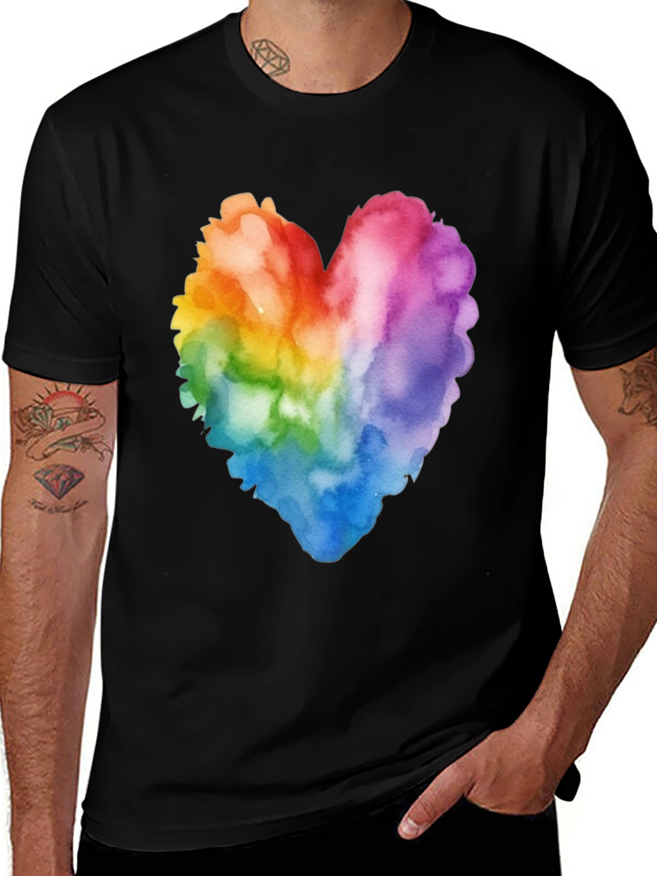 Variant 19 of Rainbow Heart Watercolor T-Shirt - Pride Style