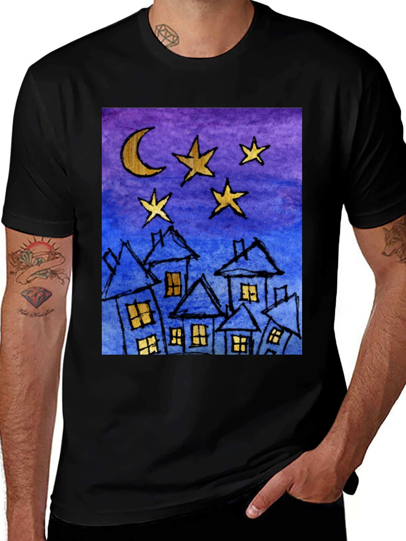 Variant 10 of Starry Night Houses T-Shirt