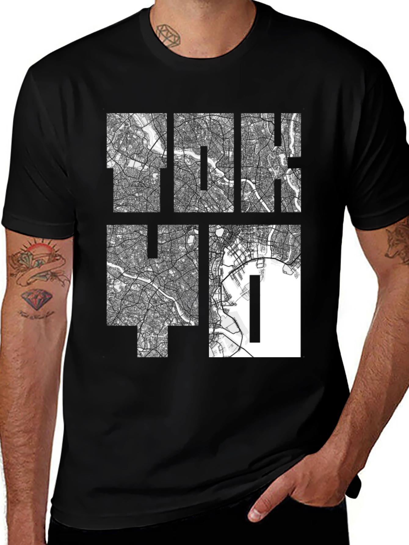 Variant 5 of Tokyo Map Print Men's Black Graphic T-Shirt