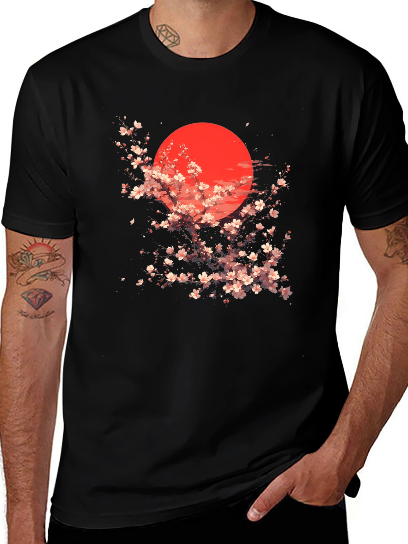 Cherry Blossom Sunset T-Shirt - Black