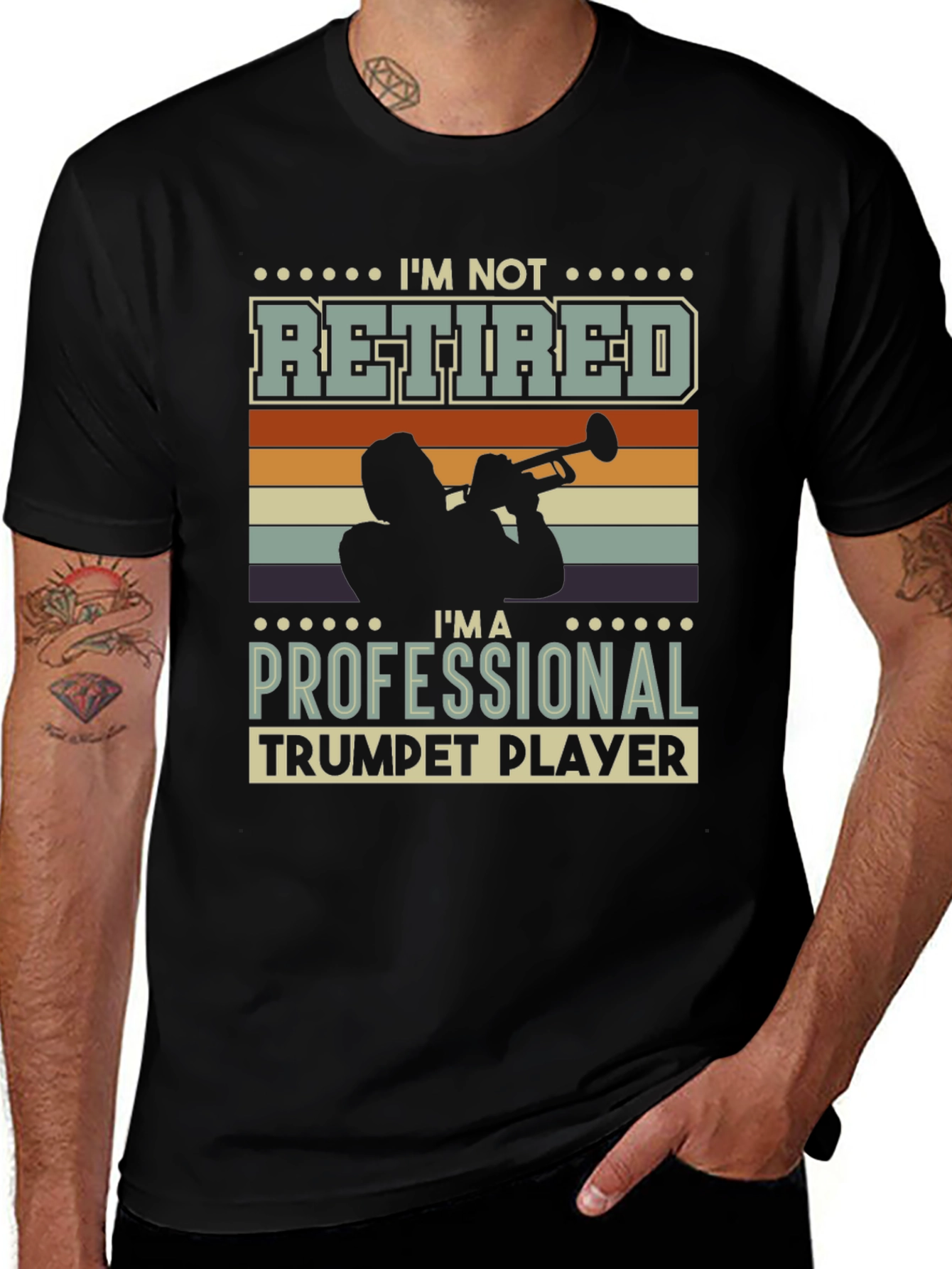 Black I'm Not Retired Trumpet Player Graphic Tee main image