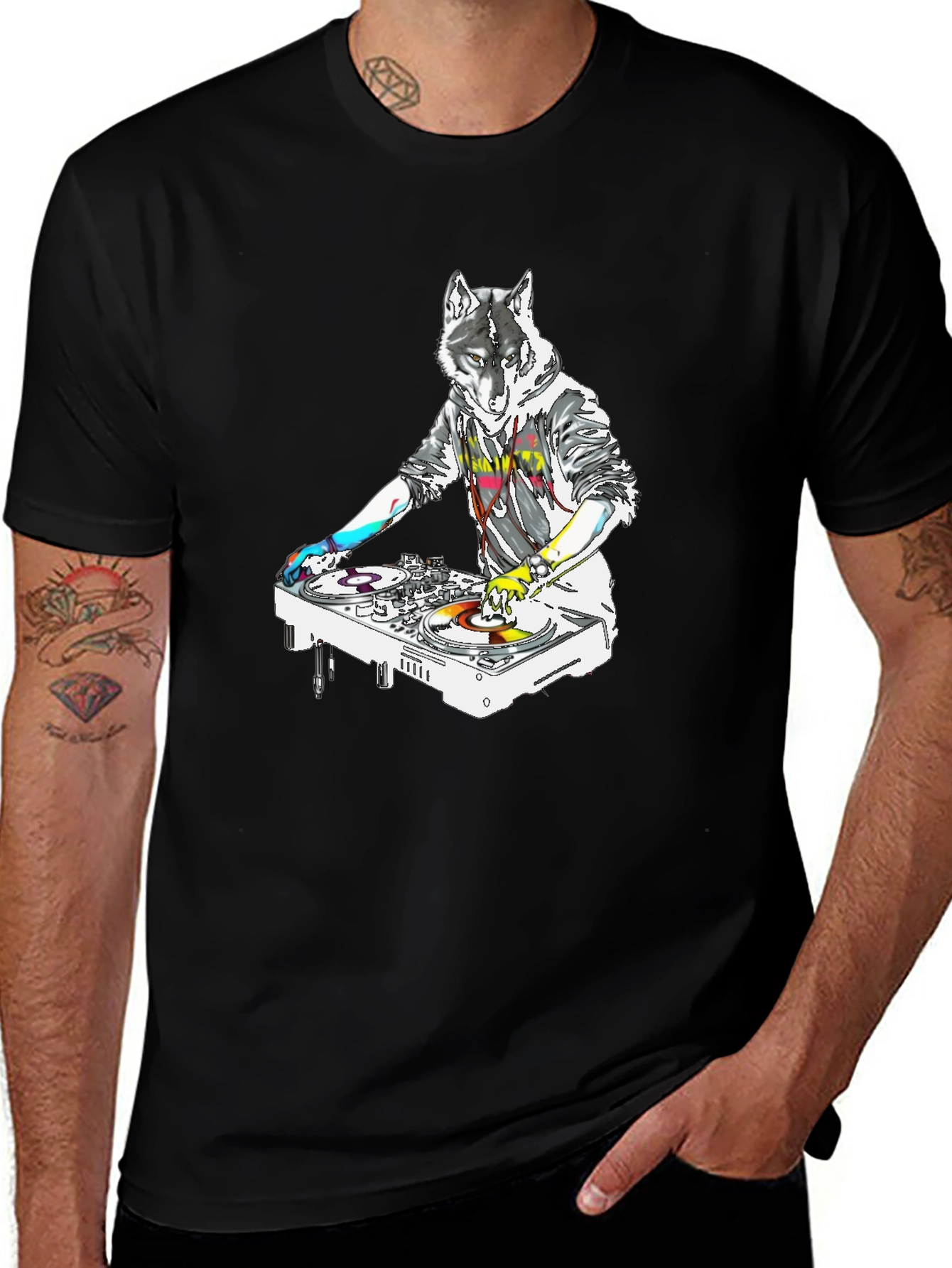 DJ Wolf Graphic Tee - Cool Black T-Shirt