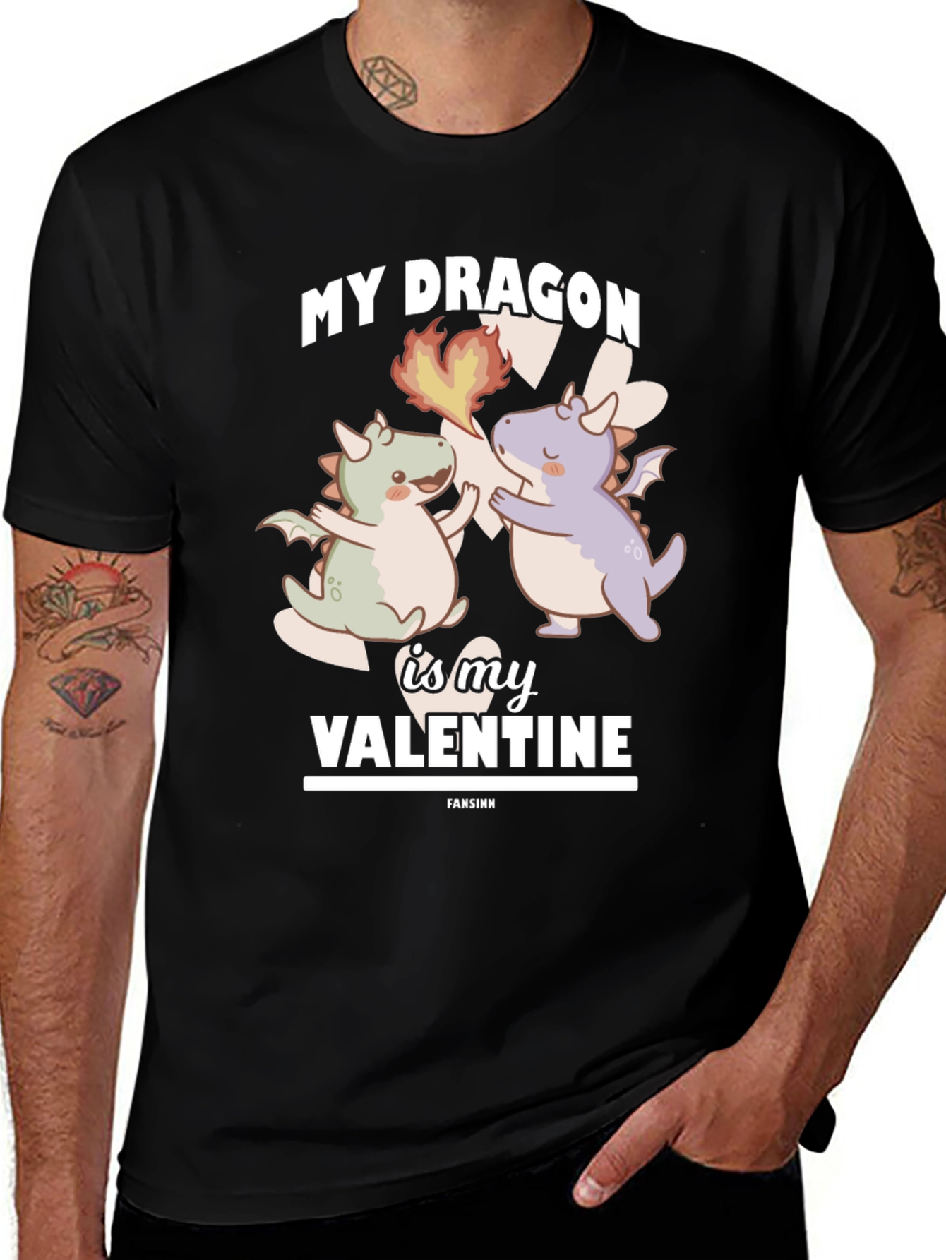 My Dragon is My Valentine Black T-Shirt