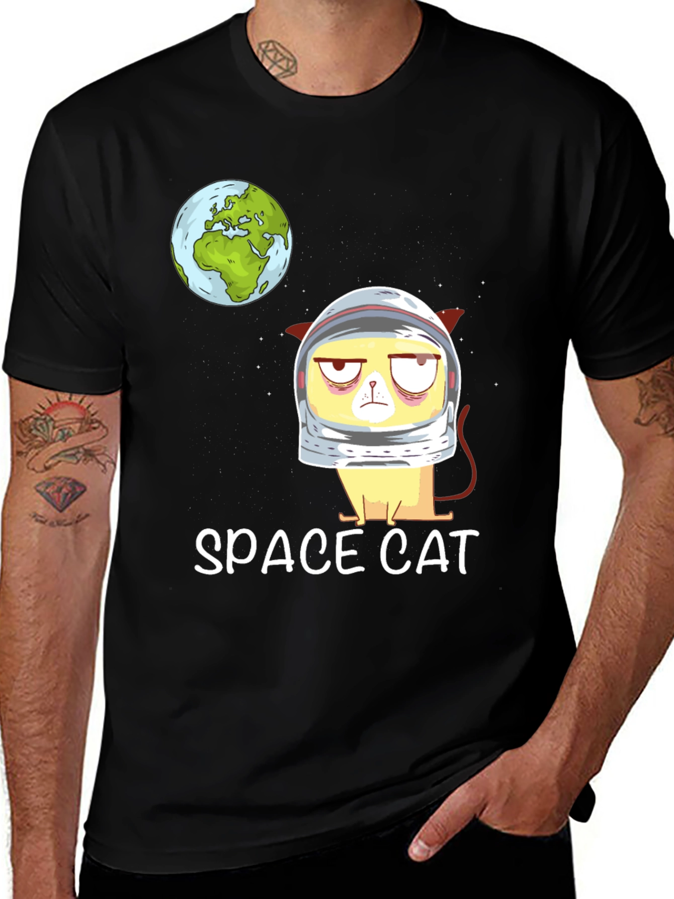 Space Cat Graphic T-Shirt - Funny Astronaut Cat Tee