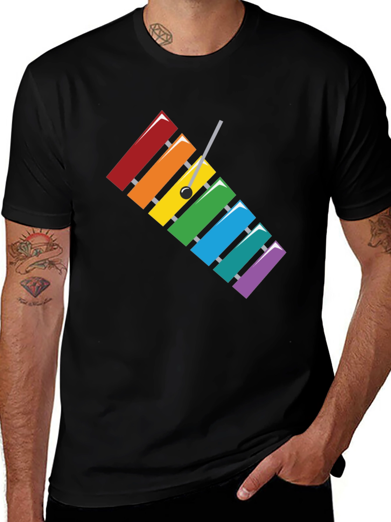 Variant 8 of Rainbow Xylophone Graphic Tee - Musical Men's T-Shirt