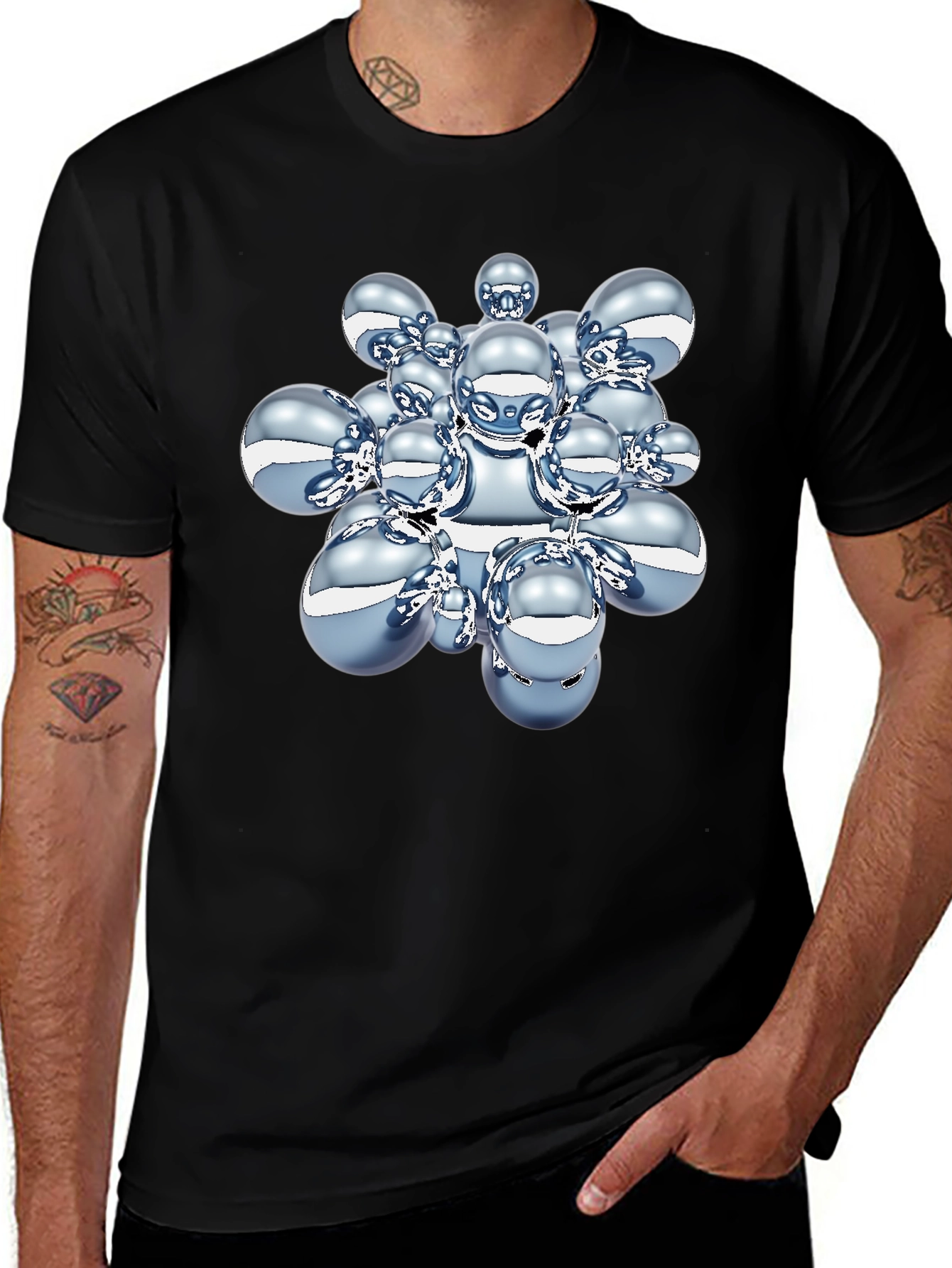Variant 17 of Abstract Spheres Graphic Black T-Shirt