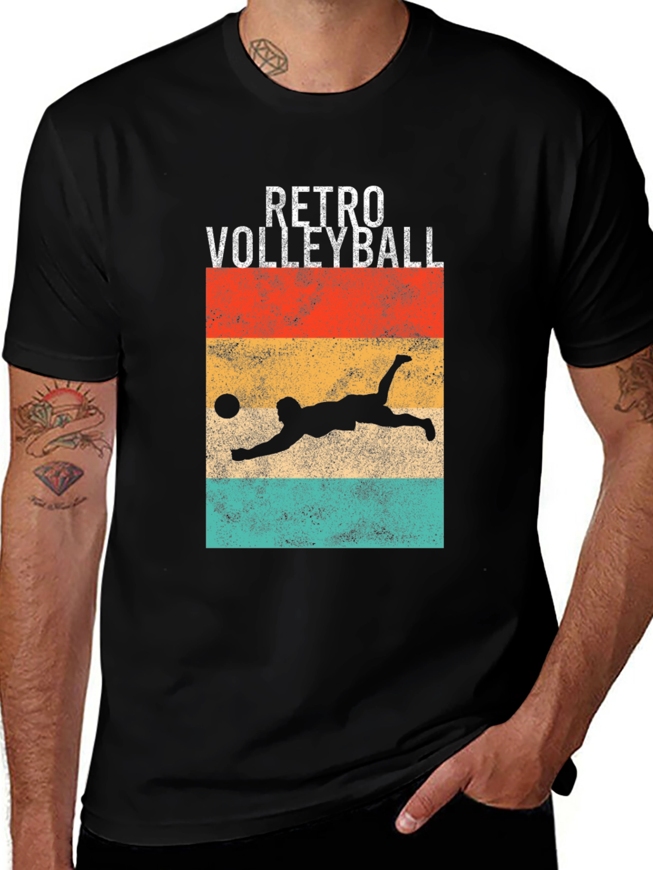 Variant 11 of Retro Volleyball Graphic T-Shirt - Black