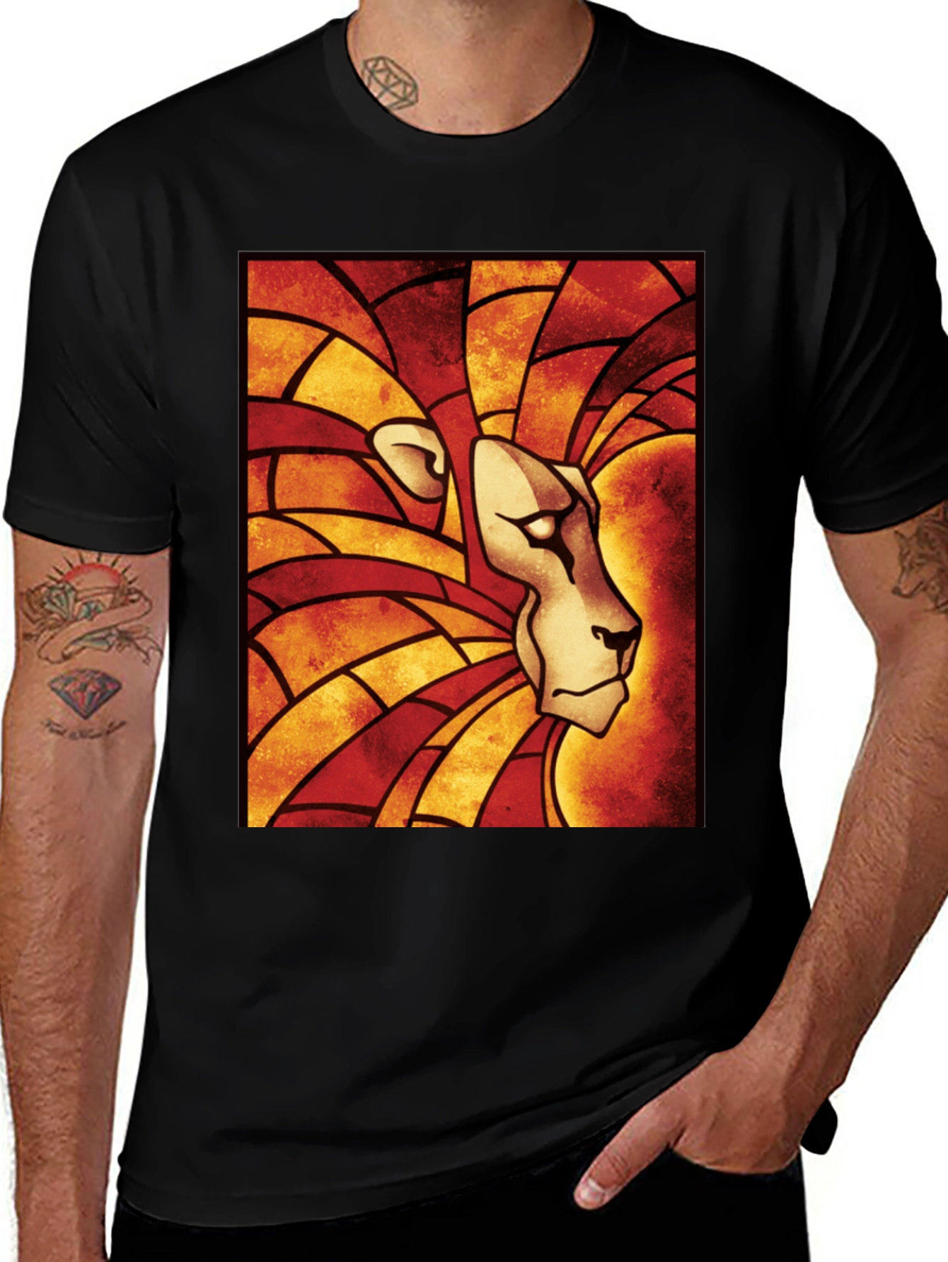 Variant 26 of Lion Stained Glass Graphic Tee - Unique Design