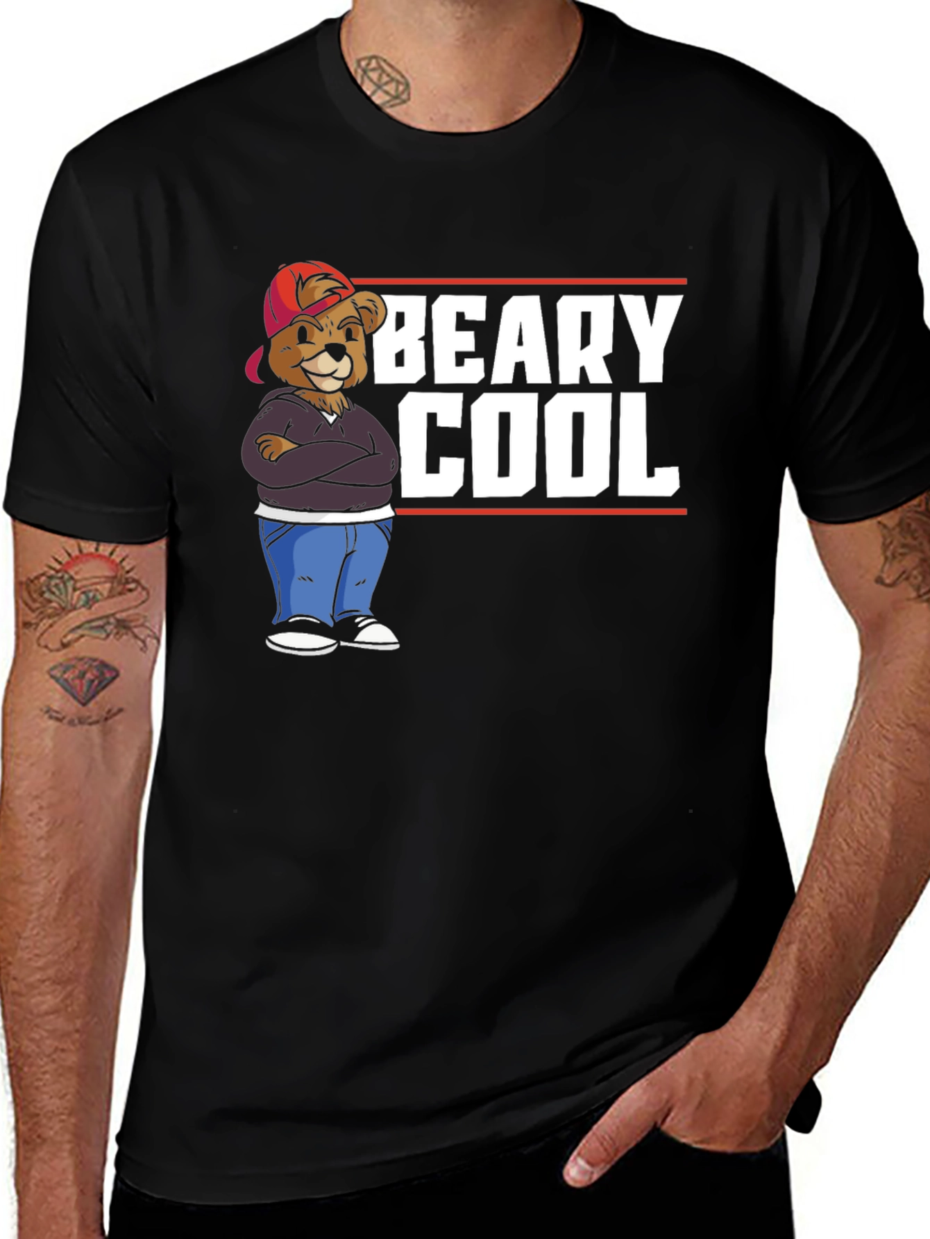 Variant 4 of Beary Cool Graphic T-Shirt - Black Cotton Tee