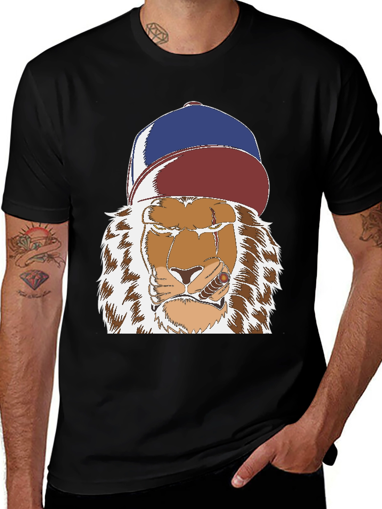 Variant 7 of Lion with Cigar Graphic Tee - Streetwear Style