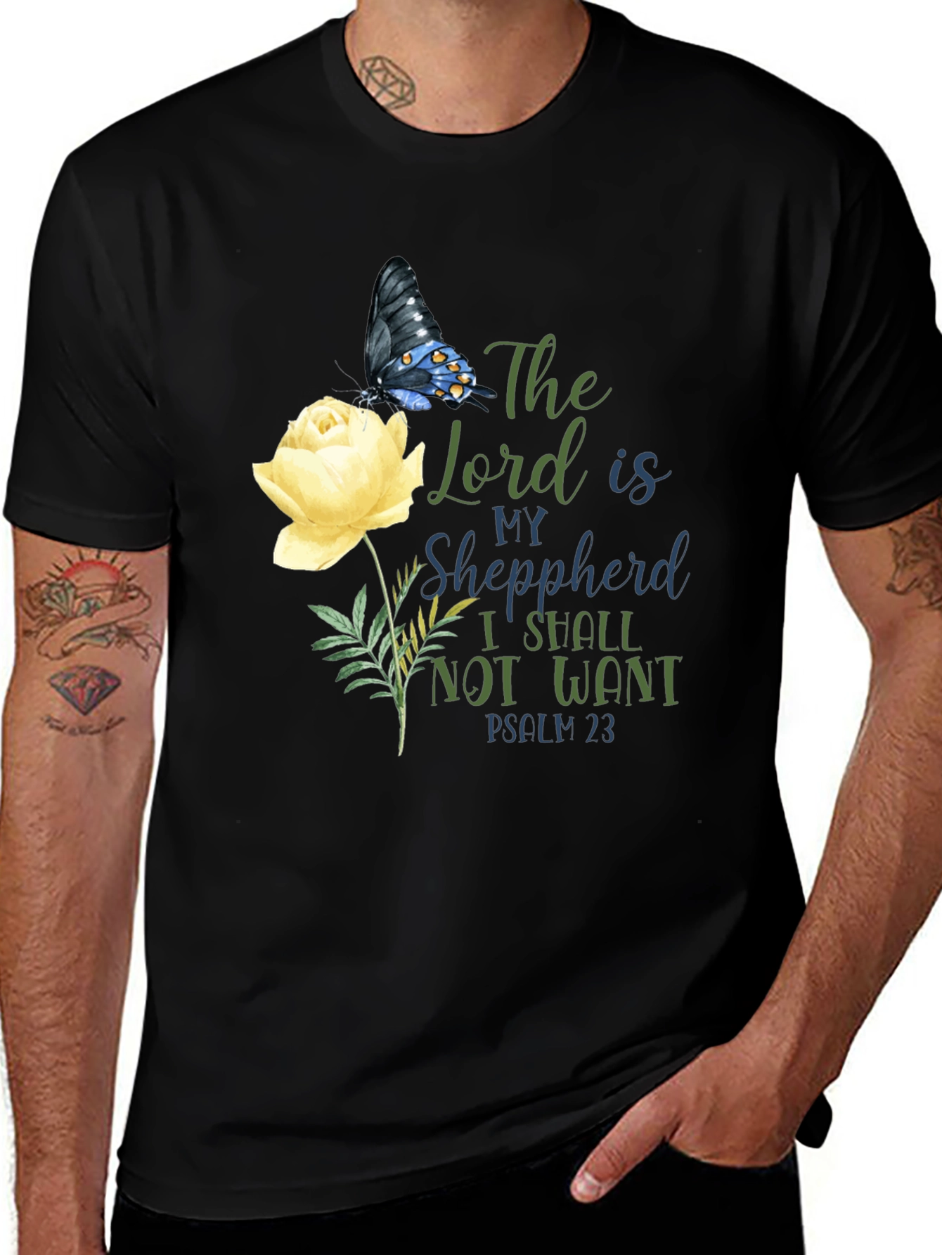 Variant 21 of Floral Butterfly Psalm 23 T-Shirt