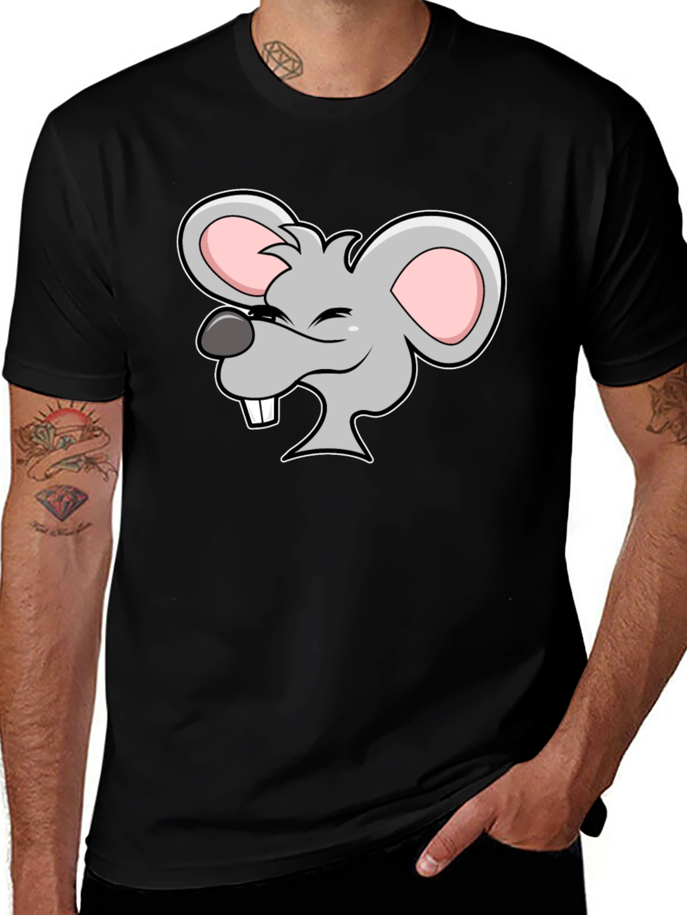 Variant 25 of Cartoon Mouse Graphic Black T-Shirt