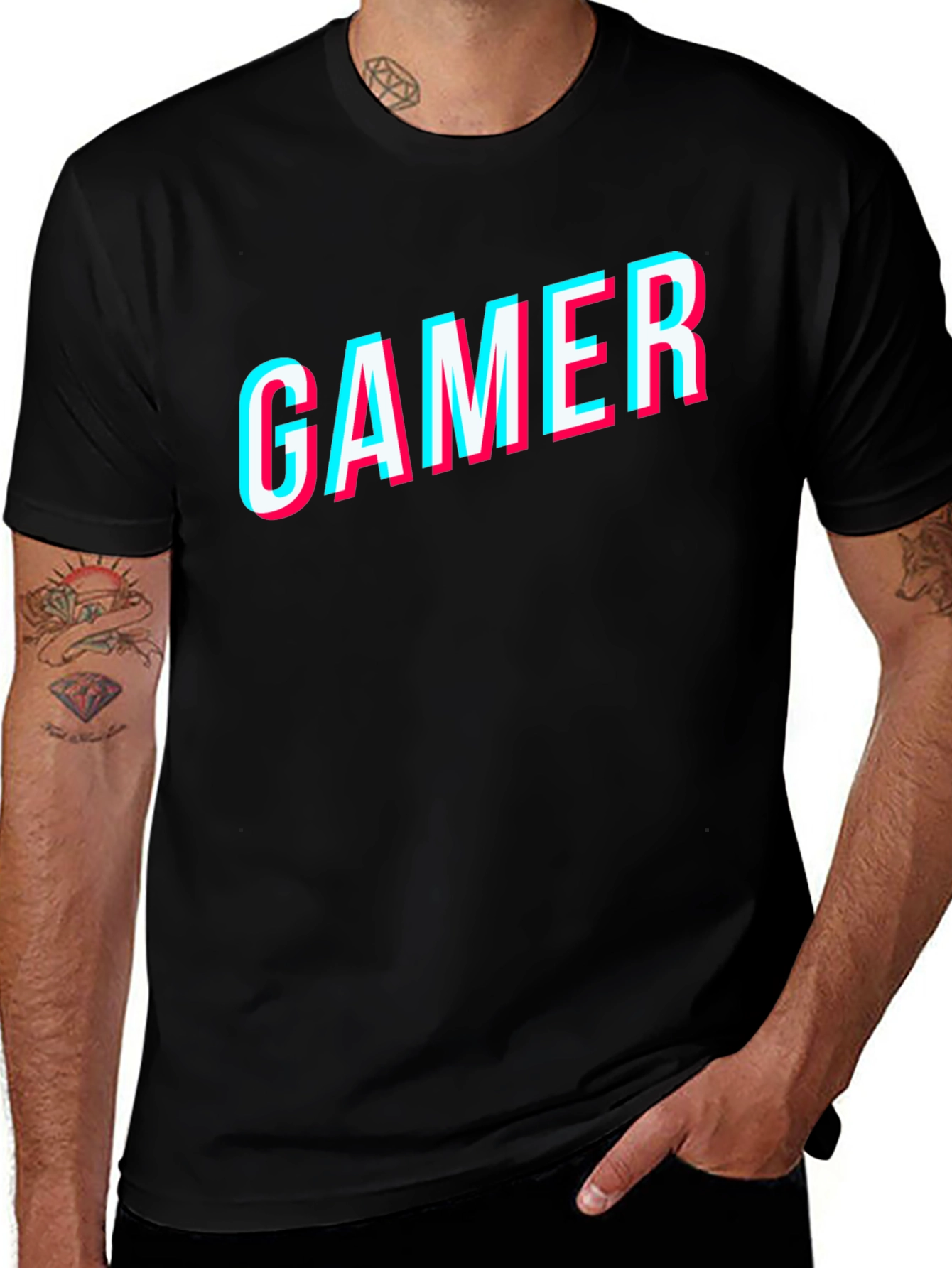 Variant 4 of Gamer Glitch Style Black T-Shirt