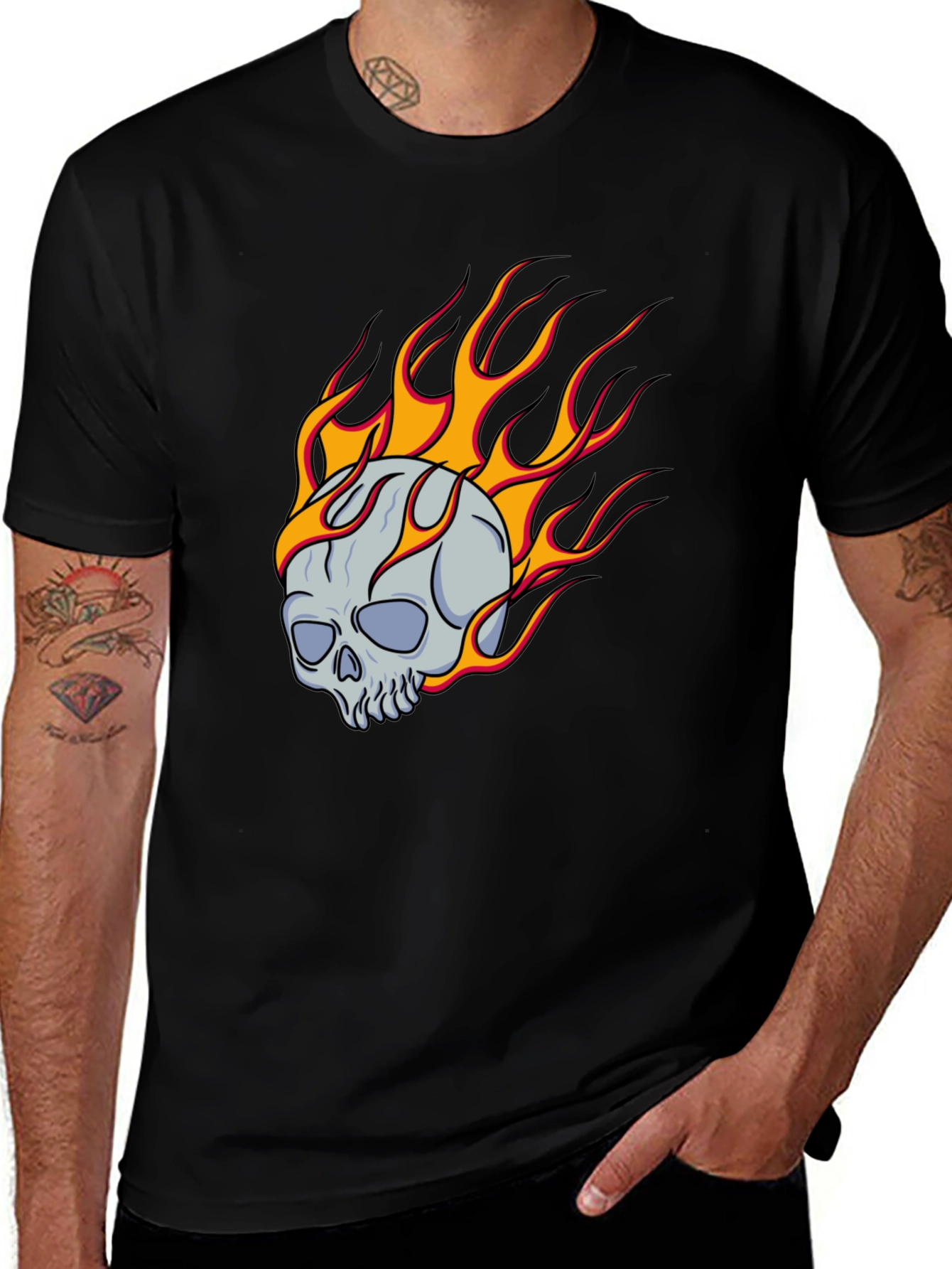 Variant 16 of Flaming Skull Graphic Tee - Classic Black