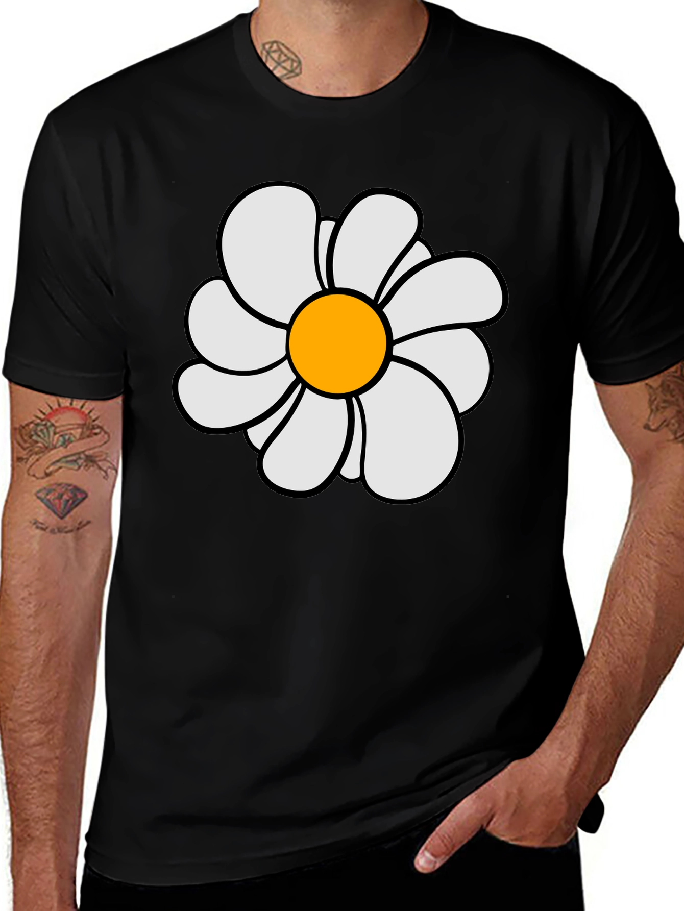 Variant 17 of Daisy Flower Graphic Print Black T-Shirt