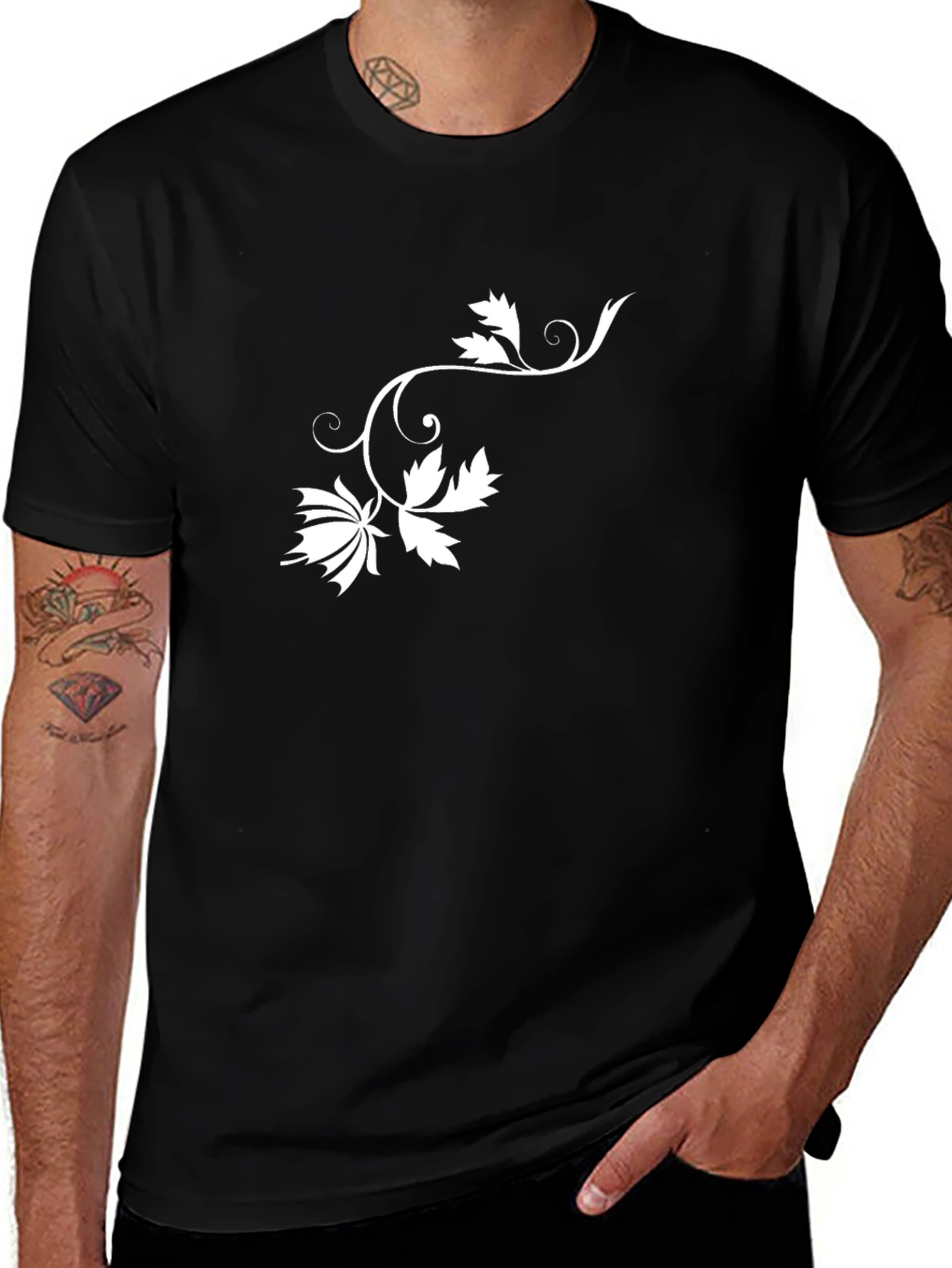 Variant 6 of Stylish Black Tee with Floral Vine Design