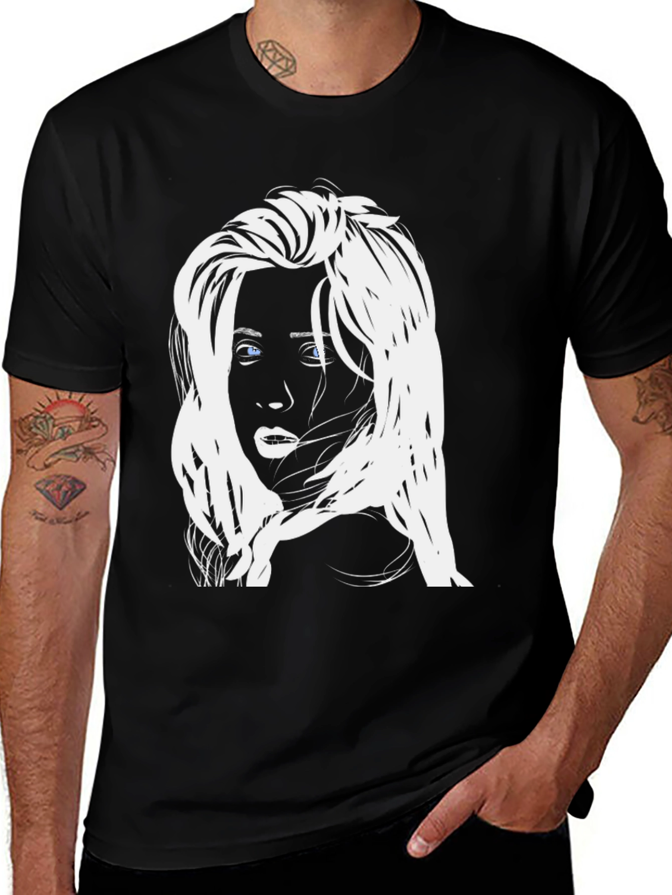 Variant 18 of Graphic Tee - Woman Face Black T-Shirt