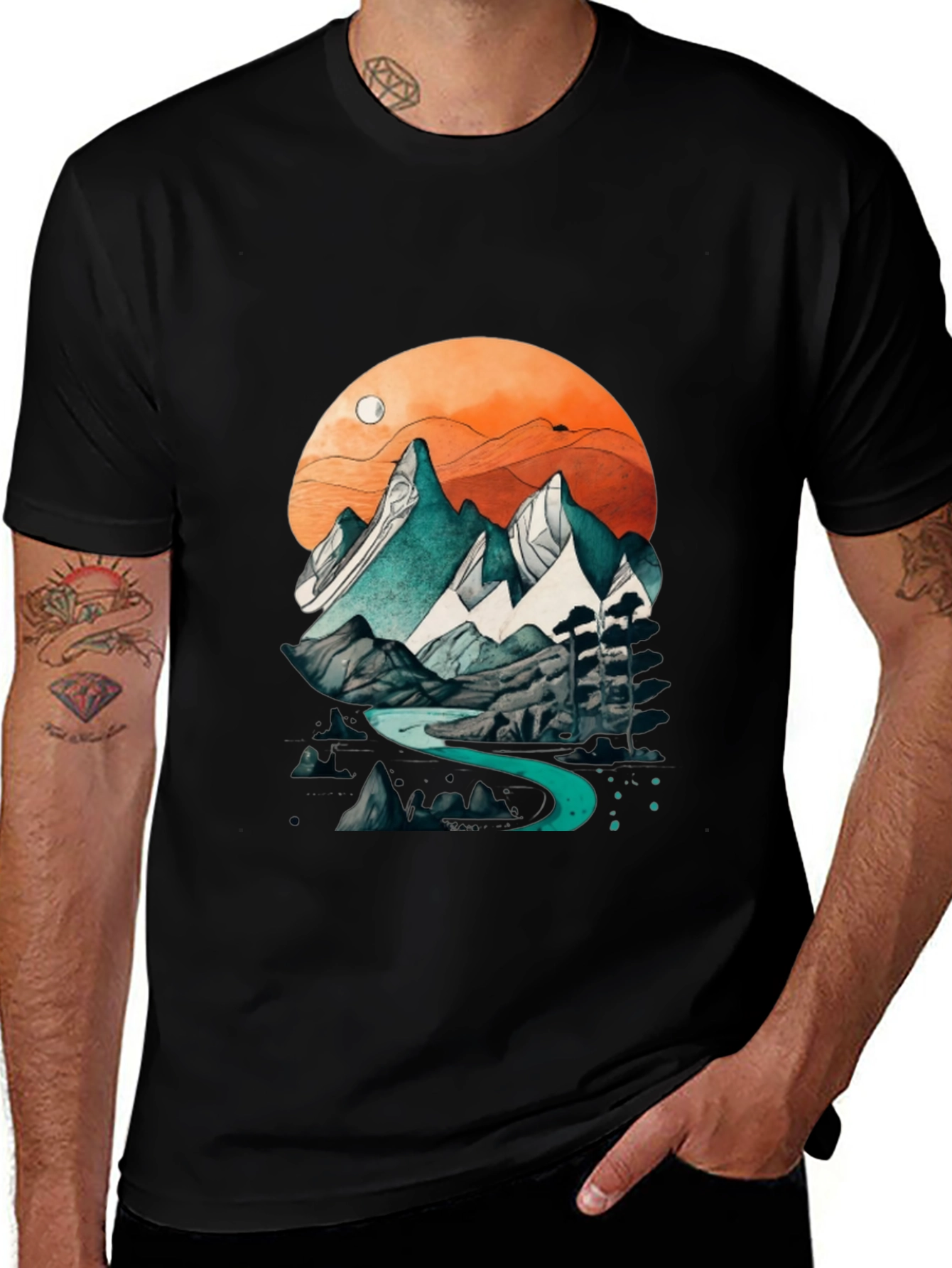 Black Mountain River Graphic Tee - Nature Inspired Design main image