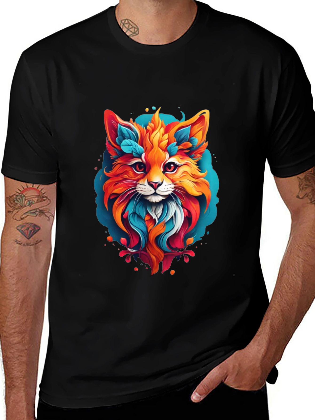 Vibrant Fox Graphic Black T-Shirt