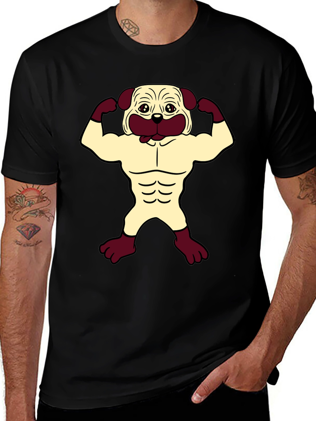 Variant 19 of Pug Muscle T-Shirt - Black Graphic Tee