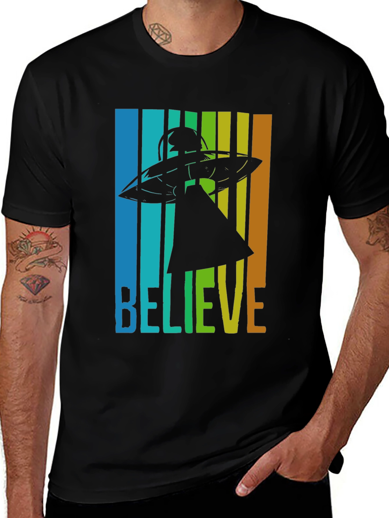 Believe UFO Graphic Tee - Retro Style T-Shirt