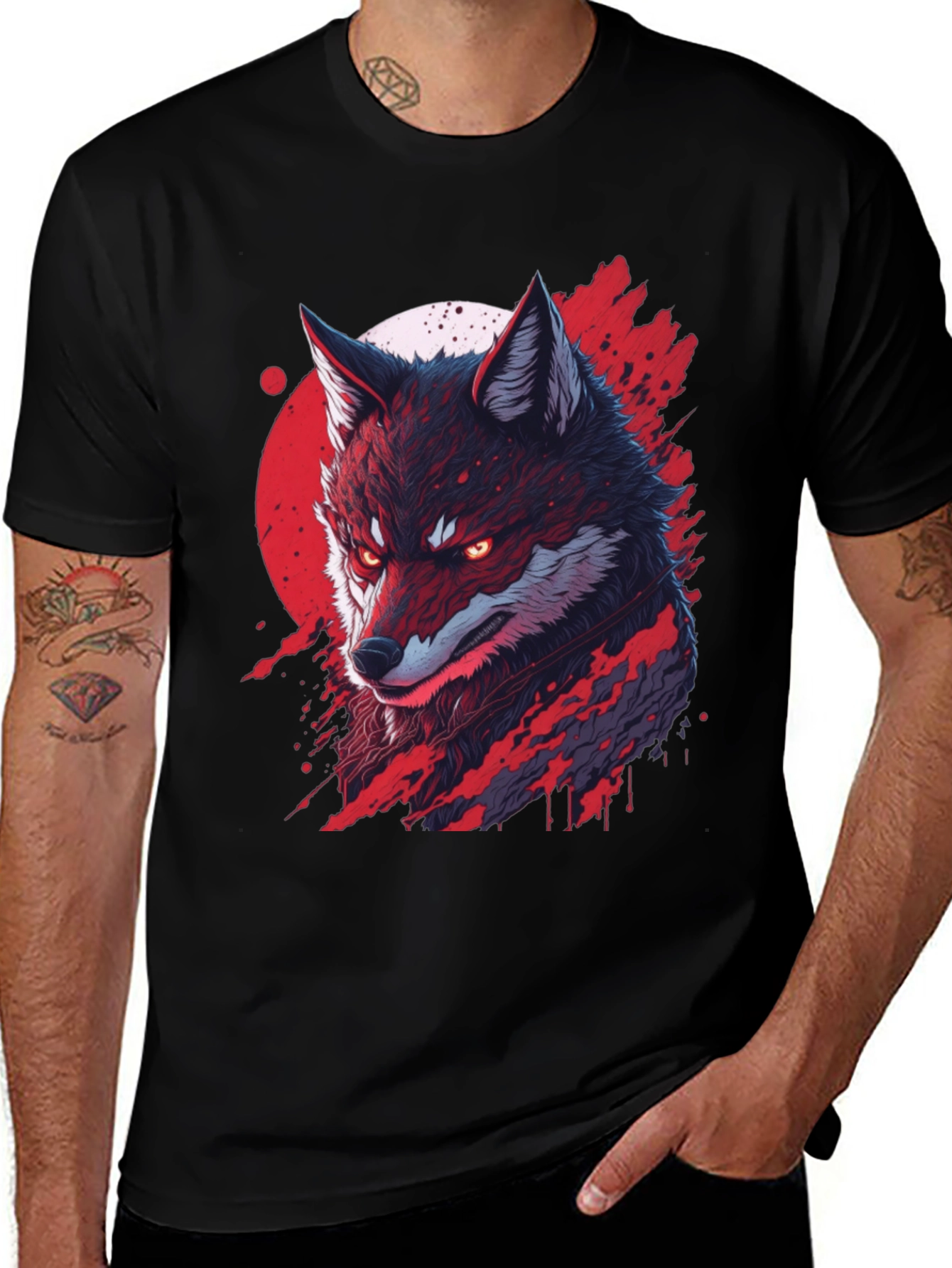 Variant 18 of Men's Black T-Shirt with Wolf Graphic