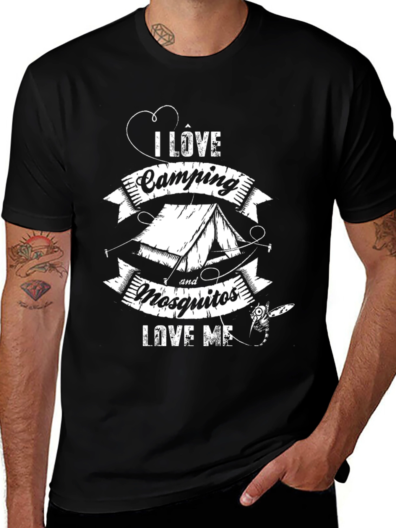 Variant 7 of I Love Camping & Mosquitos Graphic Tee - Black Cotton Casual