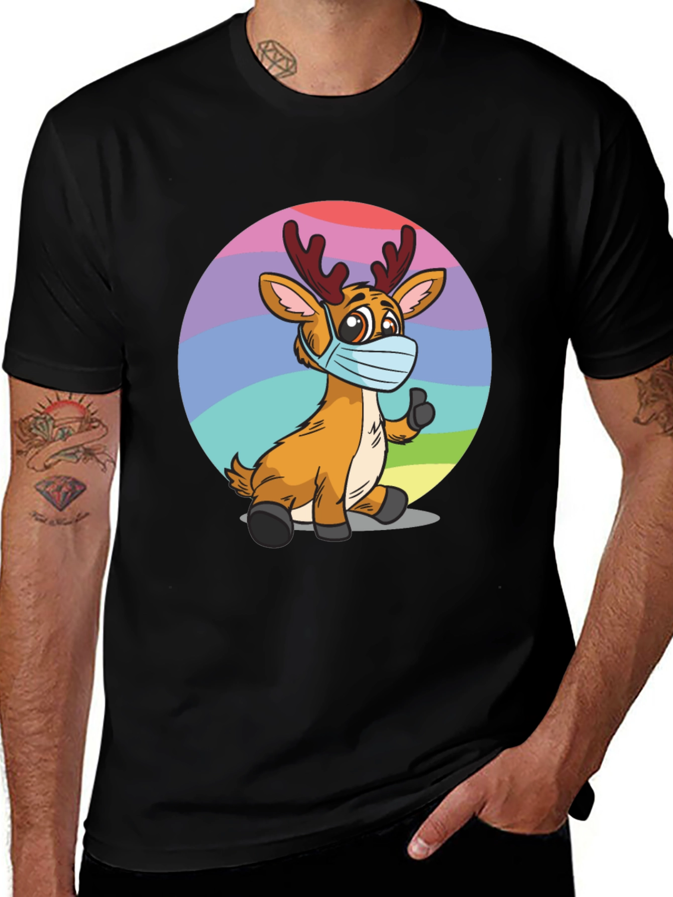 Variant 6 of Reindeer Wearing Mask Graphic Tee