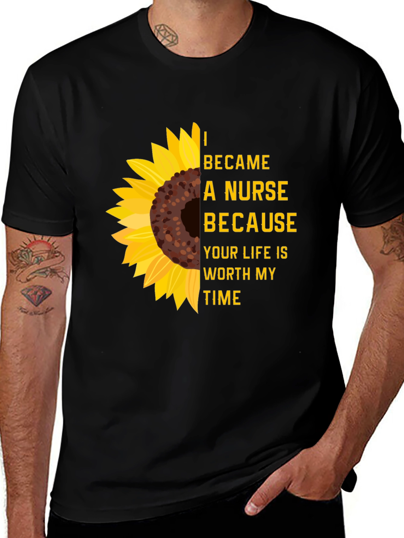 Variant 20 of Nurse Sunflower Graphic T-Shirt - Worth My Time Tee