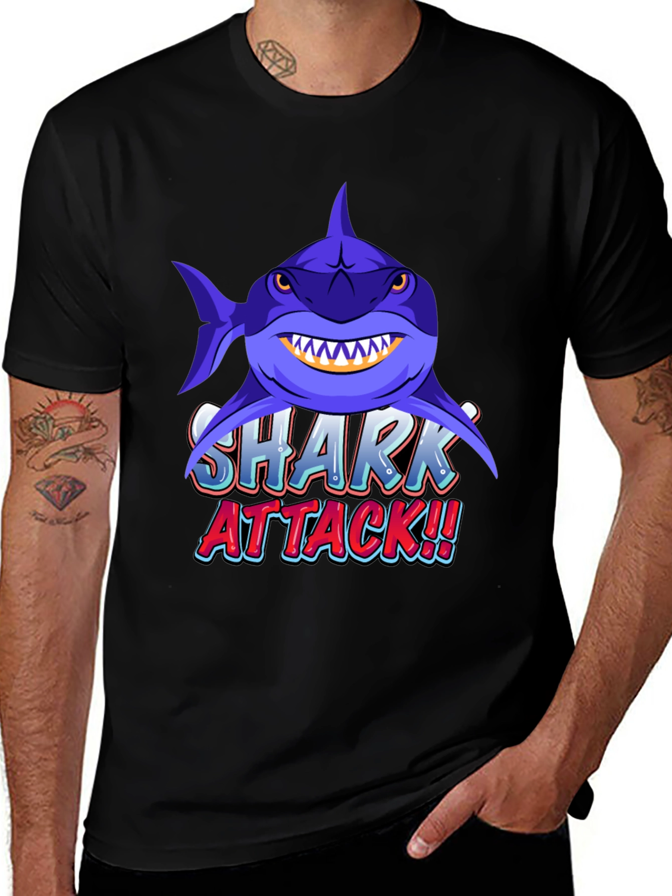 Variant 21 of Shark Attack Graphic Tee - Men's Black T-Shirt