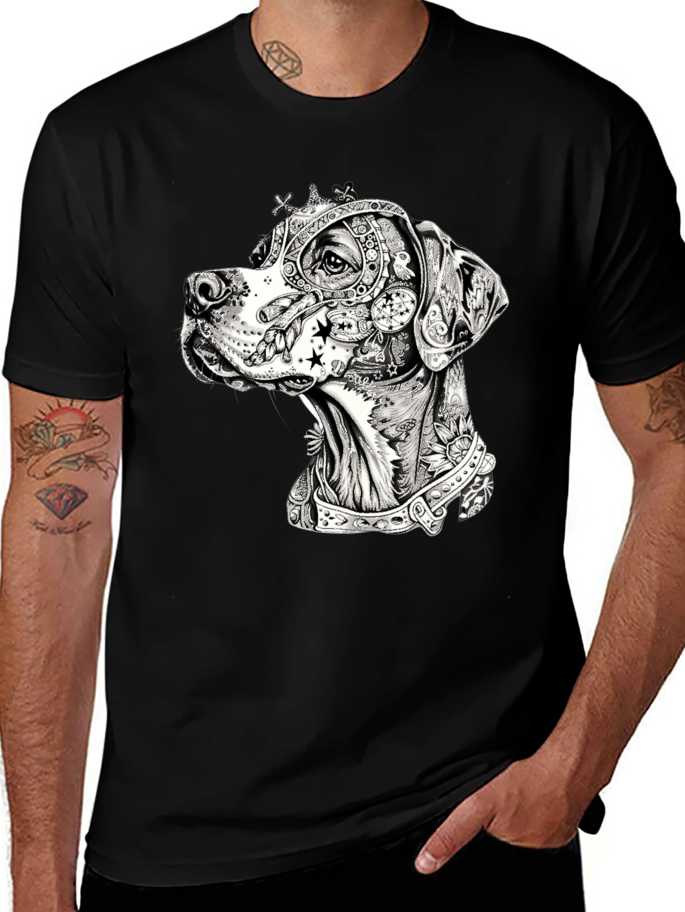 Variant 22 of Dog Portrait Graphic Tee - Unique Black T-Shirt