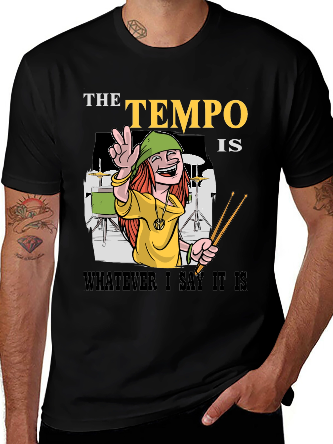 Variant 15 of Tempo Drummer T-Shirt - Musical Humor Tee