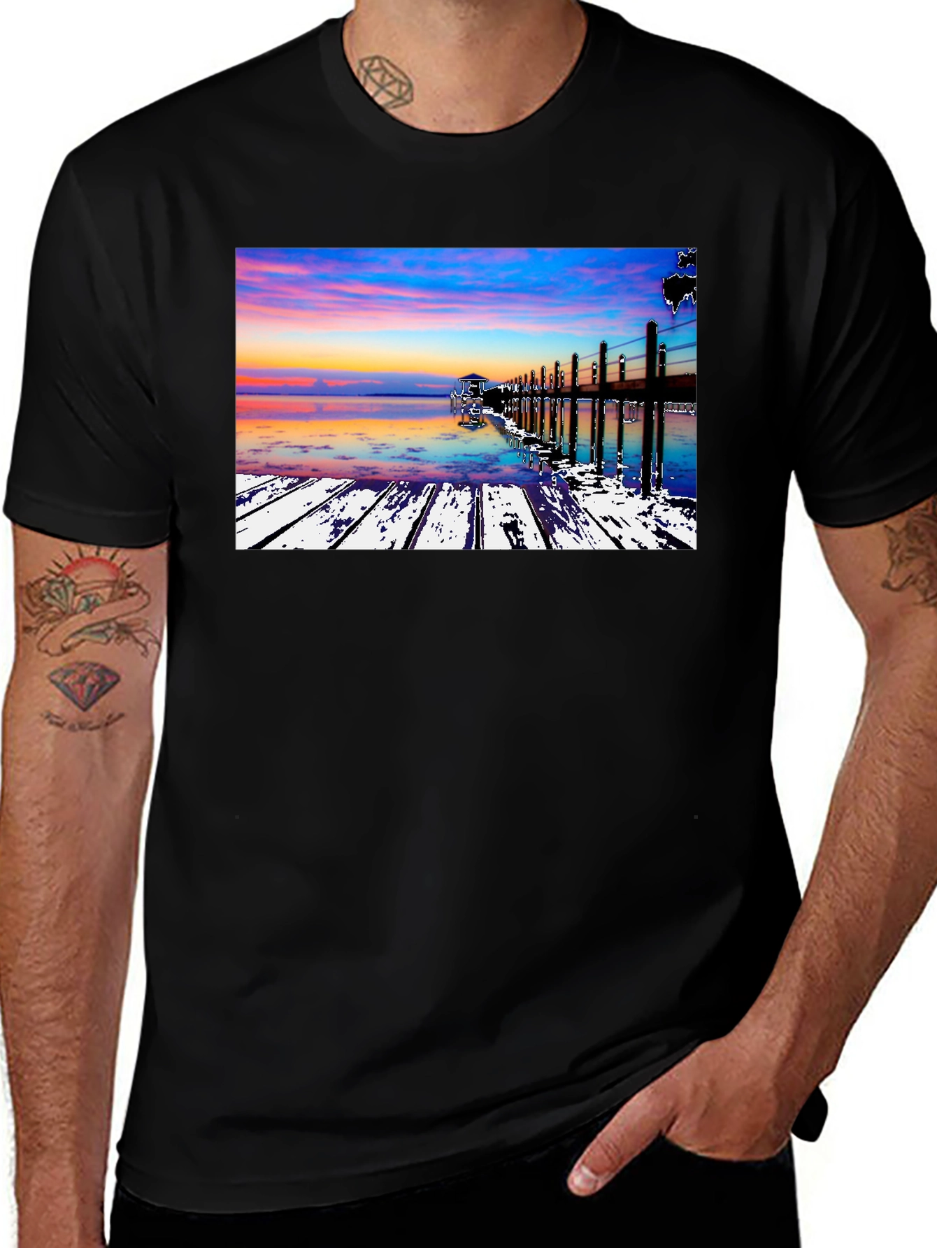 Variant 16 of Sunset Dock Graphic Tee - Black