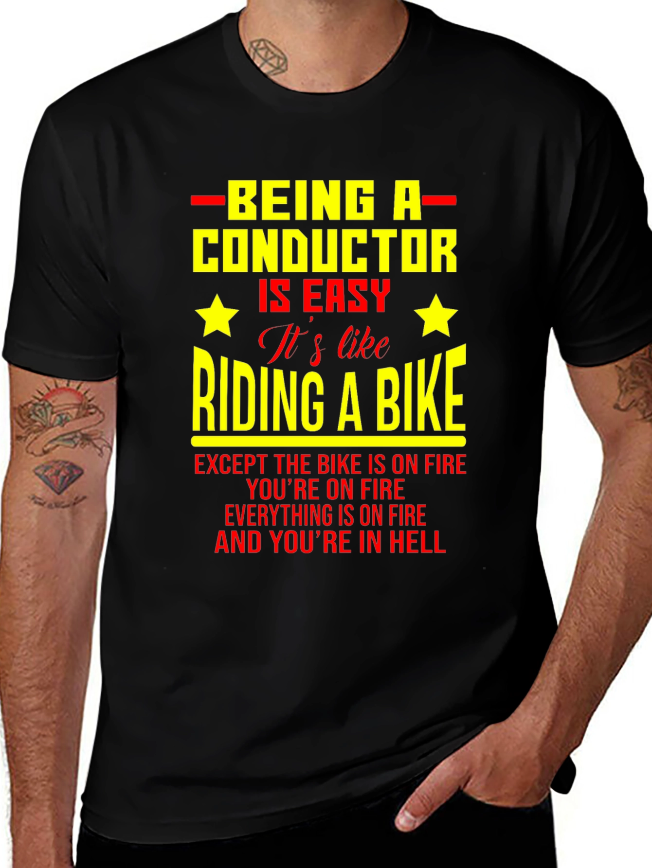 Conductor Bike On Fire Humor T-Shirt
